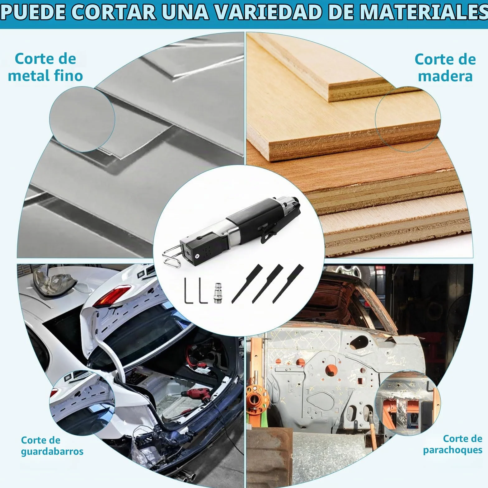 DBREAKS Sierra Recíproca Neumática de Aire para Carrocería con 3 Hoja de sierra 18T 24T 32T, Mini Sierra de Aire Neumática, Conexión de aire comprimido de 1/4", 90PSI, 9000BPM, 6 Bar