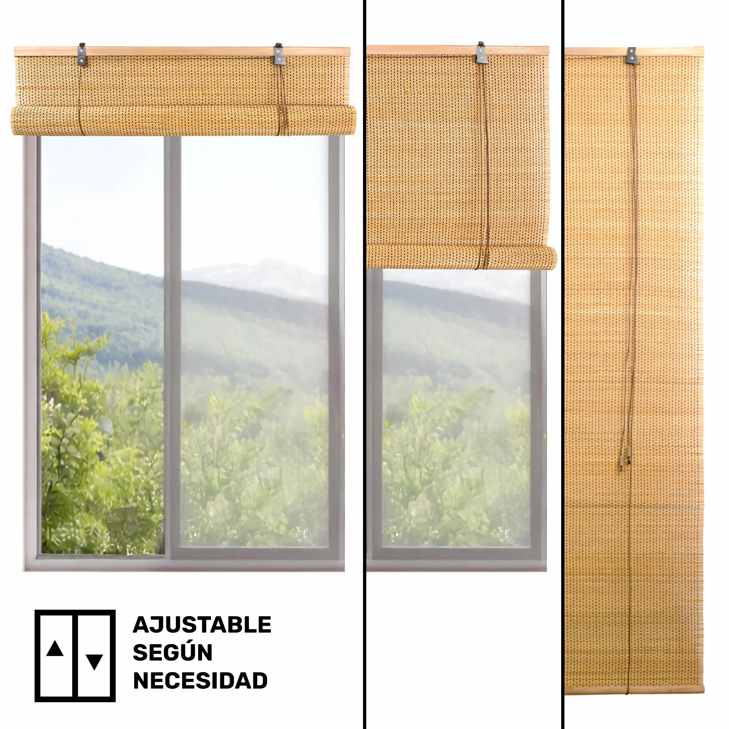 BESCH Persiana Enrollable de Bambú Natural 150x200 cm Estor Rústico Ajustable con Cuerda Cortina para Ventana Protección Luz Privacidad Fácil Instalación Interior Exterior