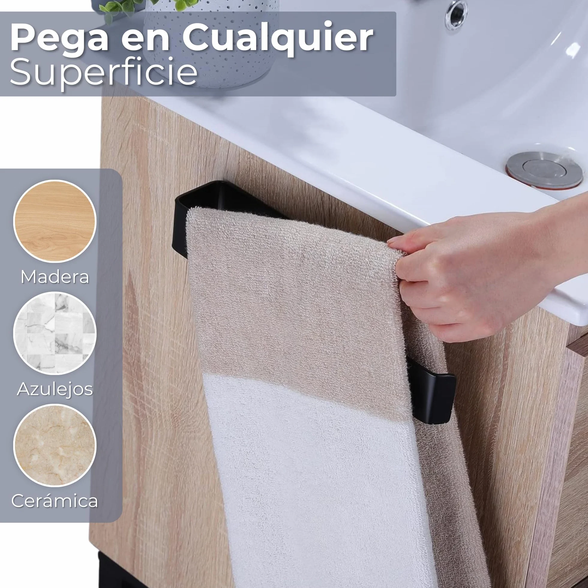 Toalleros De Baño Sin Taladro Adhesivo 26 cm, Acero Inoxidable 304 Cepillado, Accesorios Sin Taladro para Baño y Cocina, Fuerte Fijación