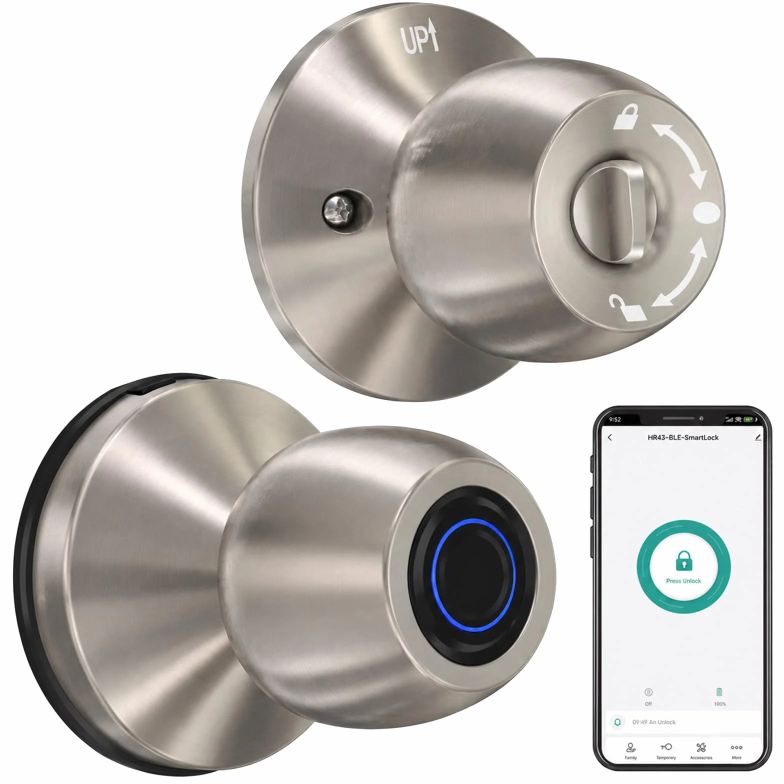 Cerradura de puerta inteligente con huella digital, manija de puerta 3 en 1, con control de aplicación y llave tipo C, manija biométrica con cerradura, adecuada para dormitorios, garajes