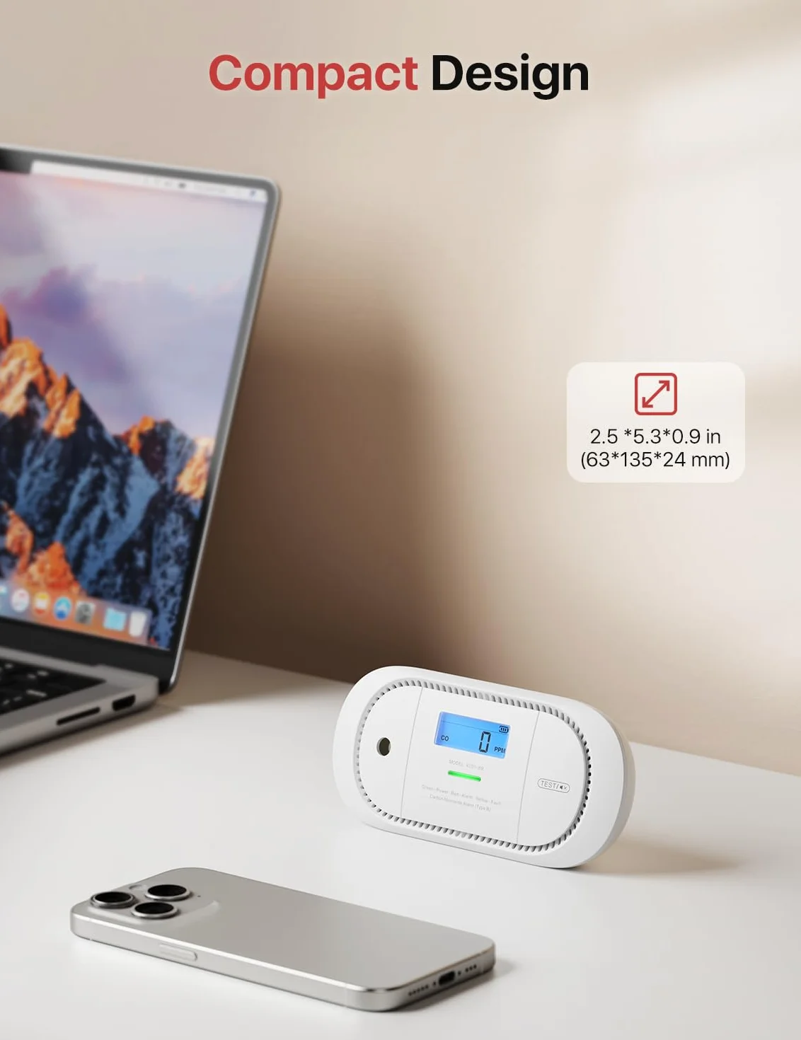 X-Sense Detector de monóxido de Carbono inalámbrico interconectado, Alarma de co alimentada por batería reemplazable con Memoria de Valor Pico, Cumple con el estándar EN 50291, XC01-WR, 1 Pieza