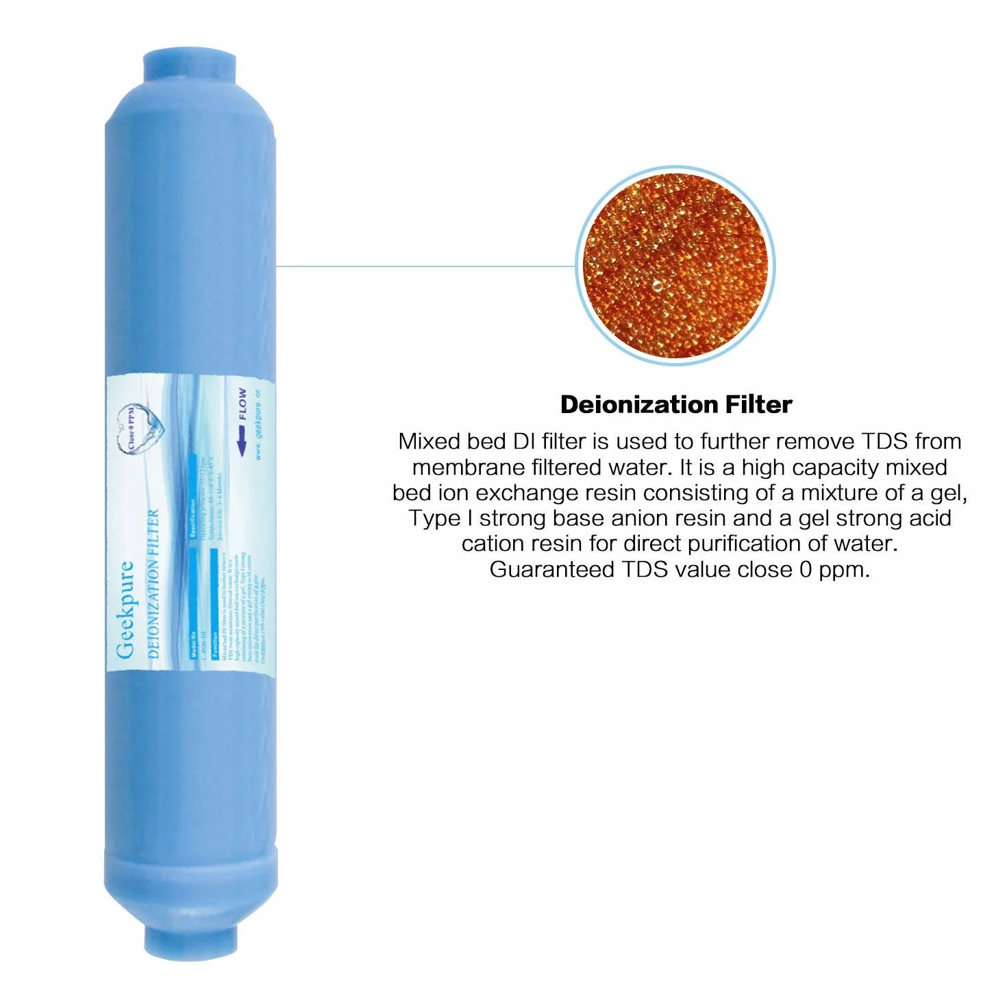 Geekpure 10 pulgadas en línea de desionización DI cartucho de filtro de agua de reemplazo TDS hasta 0 para el sistema de ósmosis inversa -1/4" -Pack de 2