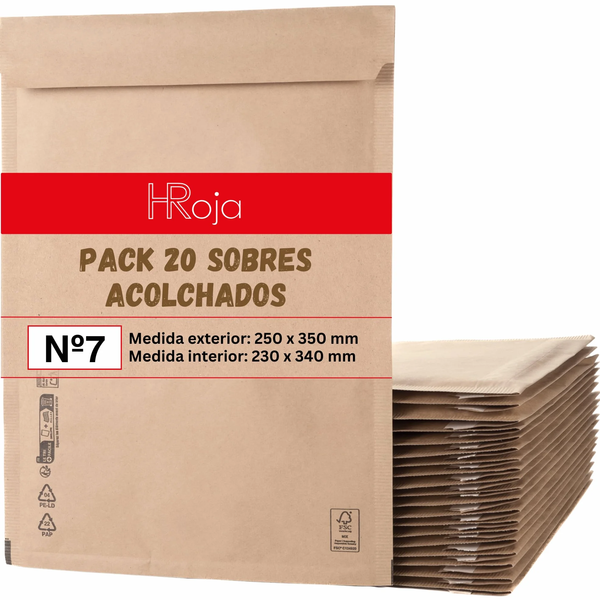 Sobres Acolchados 250 x 350 mm Papel Kraft con Burbuja Interior Antigolpes Autoadhesivo HRoja