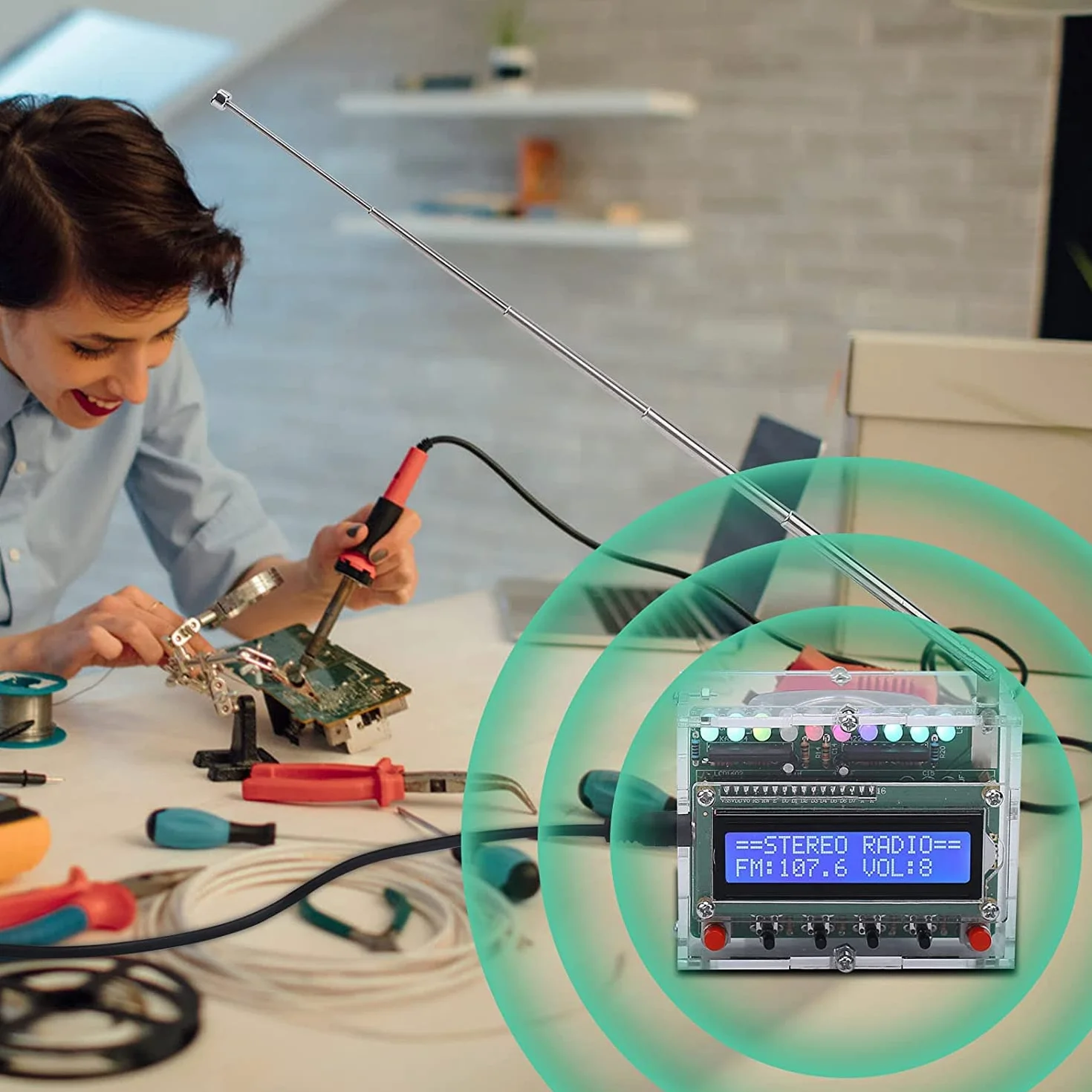 DONGKER Kit de Radio FM Digital Con Pantalla LCD 87-108 MHz, Proyecto de Soldadura, Electrónica, Receptor Inalámbrico Para Aprendizaje y Enseñanza