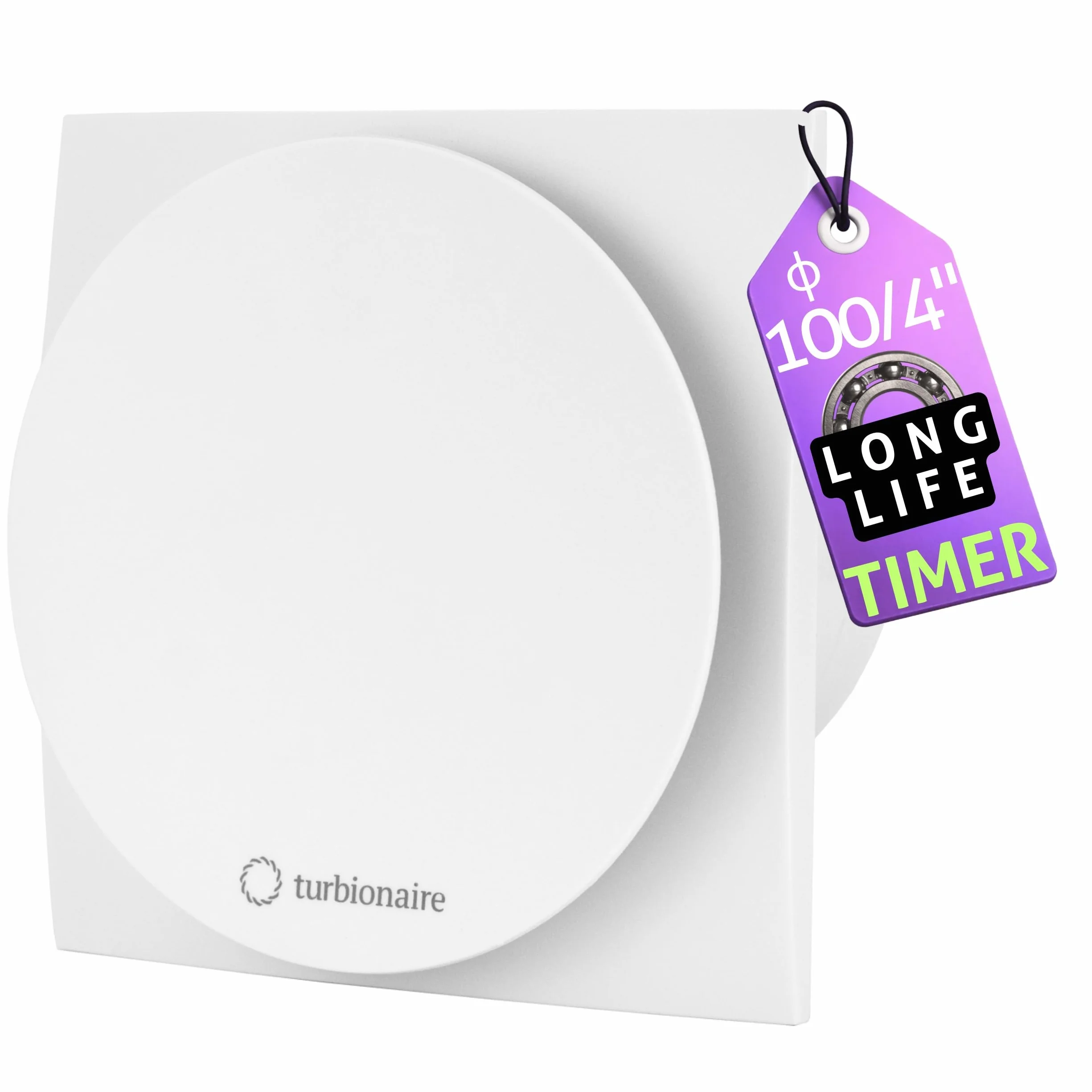 Turbionaire MIO 100 LL-TW Extractor de Baño 100 mm, Con temporizador, Motor con rodamiento de bolas, Blanco, Ventilación estándar, Para baño, Cocina, Válvula de no retorno, Protección IPX4