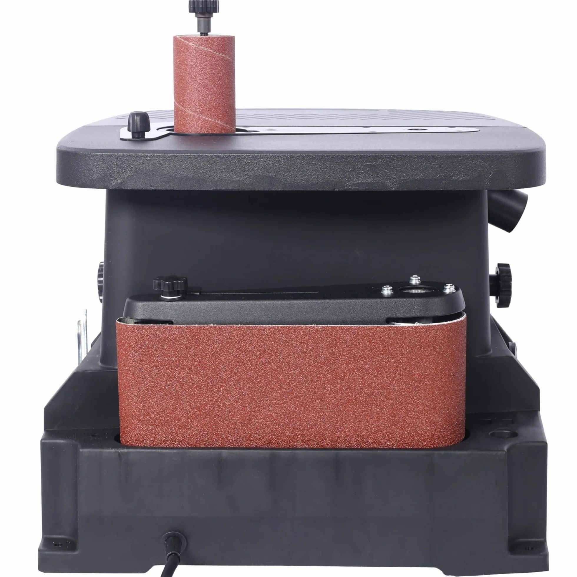 Lijadora combinada 2 en 1 con husillo oscilante vertical y lijadora de banda, lijadora de bobina para carpintería con 5 mangas de lijado, mesa inclinable a 45°, para contornos y curvas