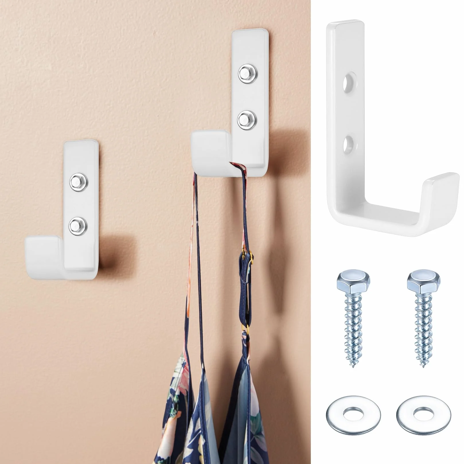 2 Pcs Ganchos para Colgar Bicicletas, Gancho Pared de Garaje, Gancho Bicicleta Pared, Soporte Ganchos en J Ganchos Pared de Garaje Garage para Colgadores Herramientas Eléctricas, Blanco