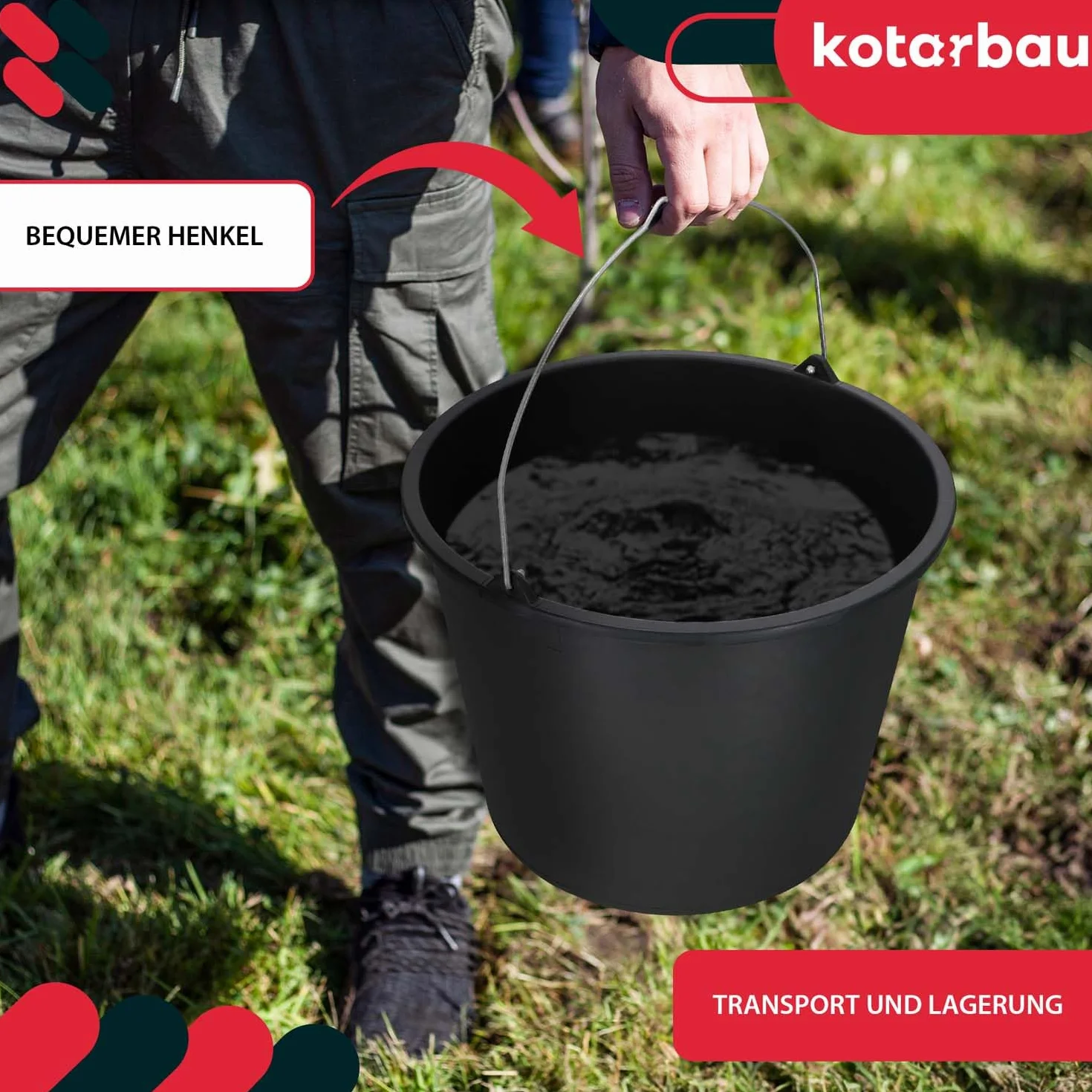 KOTARBAU Juego de 5 cubos de plástico de 16 l para la construcción, cubos para mortero, cemento, agua, cubo de jardín, negro