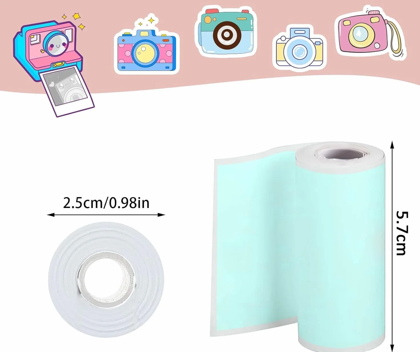 20 Rollos Papeles de Impresora Térmica, Mini Pegatina Imprimible Autoadhesiva, papel térmico para cámara infantil, Compatible Con Todas Las Mini Impresoras Térmicas (57 X 25 mm)