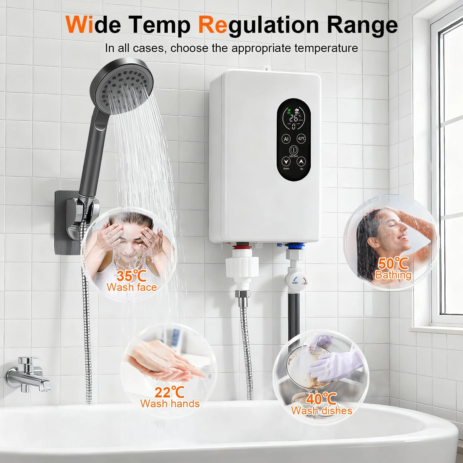 Calentador de agua eléctrico de paso, 5500 W, 220 V, indicador de temperatura, unidad integrada, control inteligente, mini calentador de agua, adecuado para duchas y baños