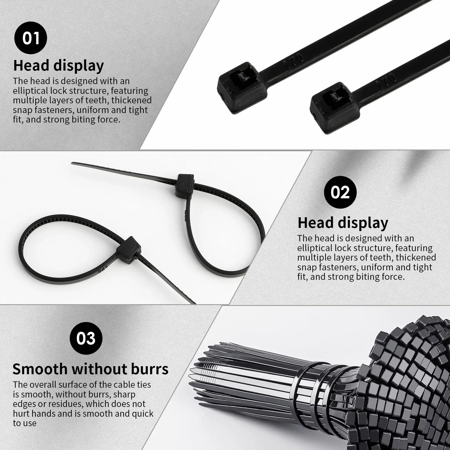 Bridas para Cables de Nylon Negro, Autoblocantes, 80mm x 1.8mm, para Organización de Cables, Electrónica y Bricolaje, Resistentes al Calor Resistente y duradero bridas pequeñas (300)