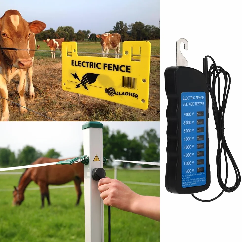 Probador de Voltaje,Tester Pastor Electrico Sin Contacto 600-7000V Probador de Cercas EléCtricas con Sonda Clip Bolsillo DeteccióN de Luz MúLtiple para Granja Jardines, Recintos Aves Corral