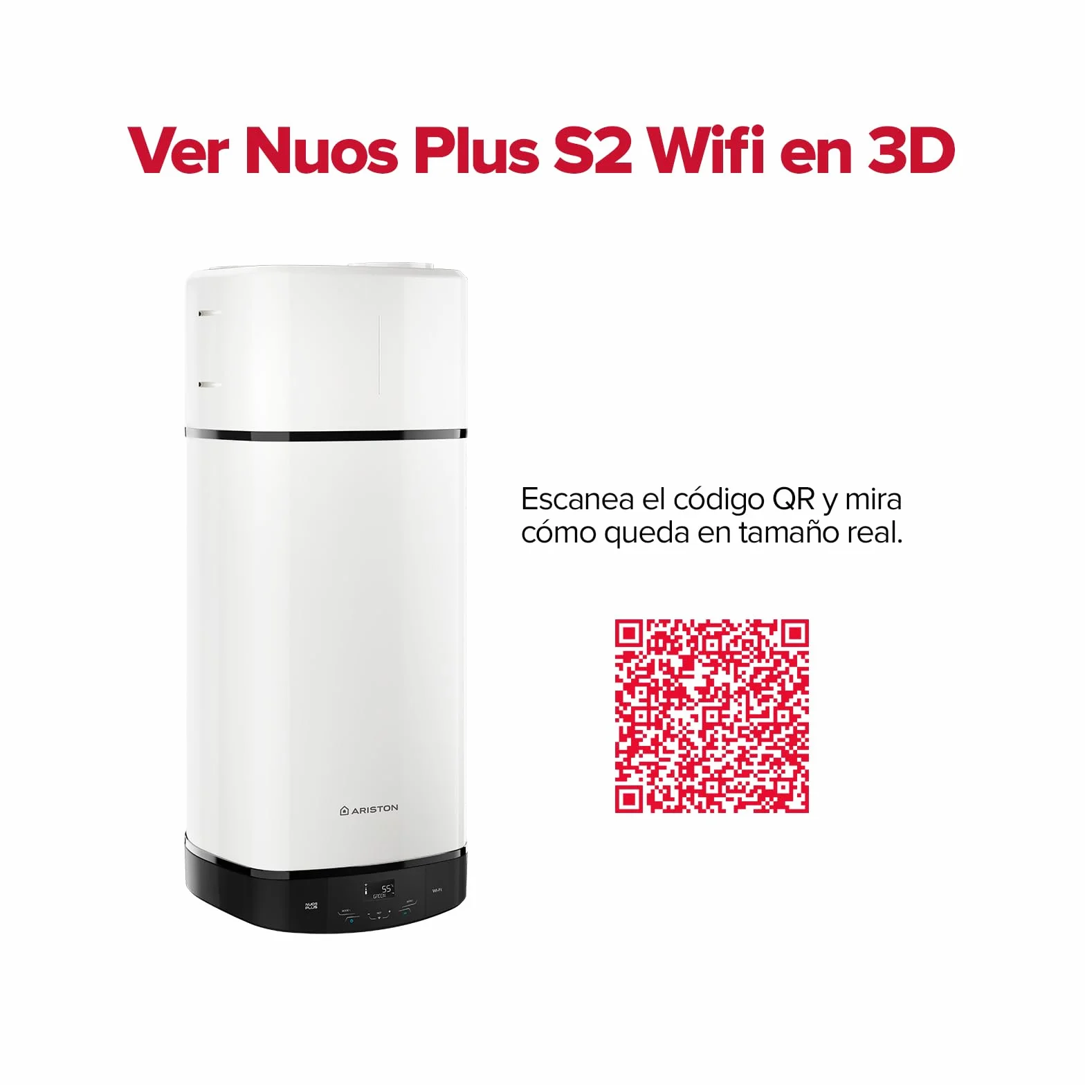 Ariston Nuos Plus S2 Wifi - Termo 80 Litros con Bomba de Calor, Calentador de Agua Bajo Consumo, Control con App, Compatible con Alexa, Clase A+ (A+/F) - Servicio Post-Venta solo Disponible en España