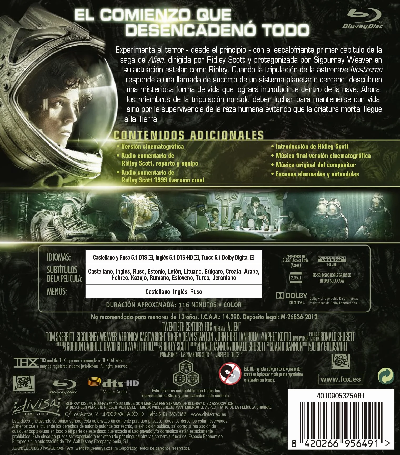 Alien 1: El Octavo Pasajero Blu-ray