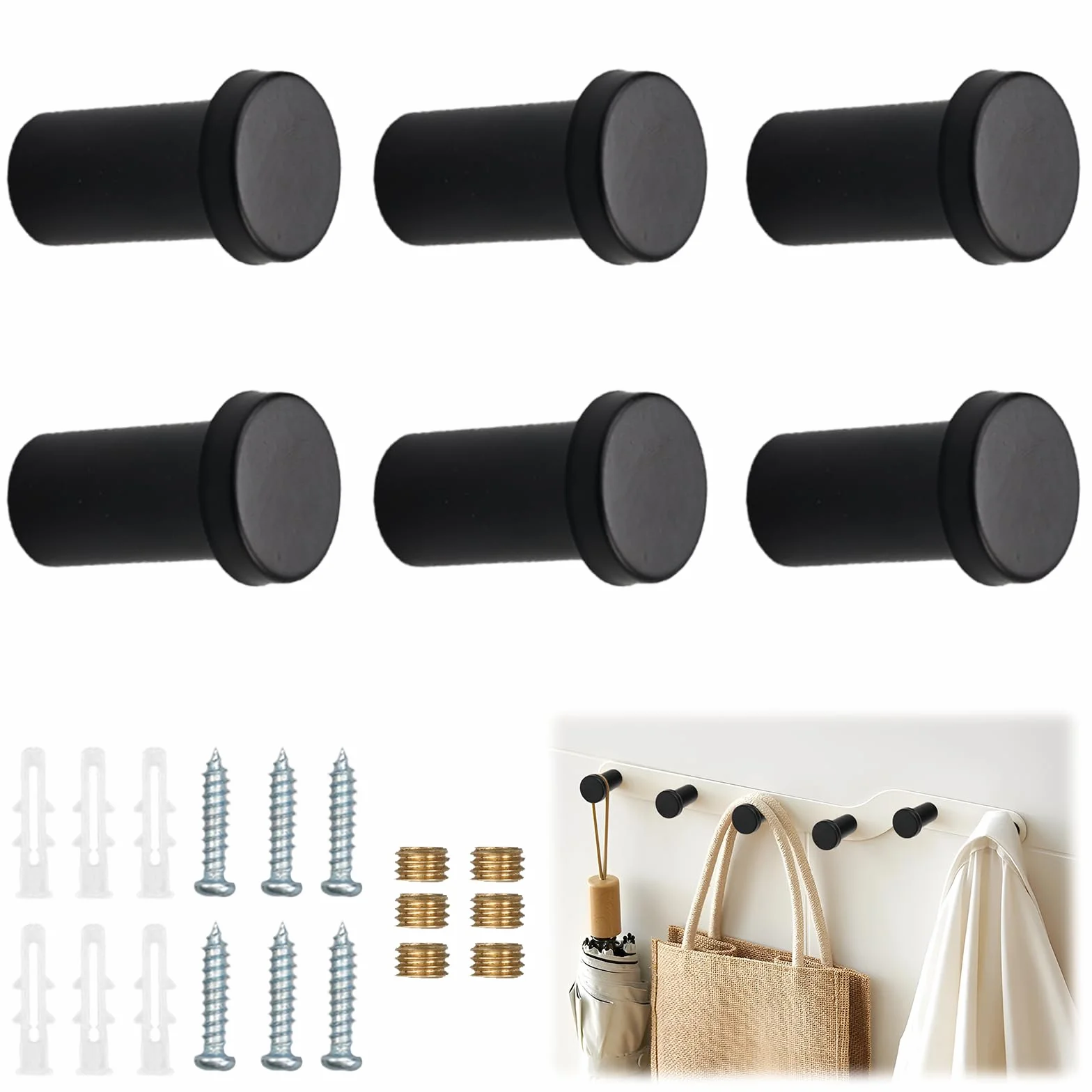 6 Piezas Gancho Pared Negro Círculo Colgador Toalla Baño, Percha Baño Acero Inoxidable 36mm, Colgador Pared Tornillo Perchas Cuelga Toallas Baño Ganchos para Abrigo Bata, Gancho Ropa con Tornillos