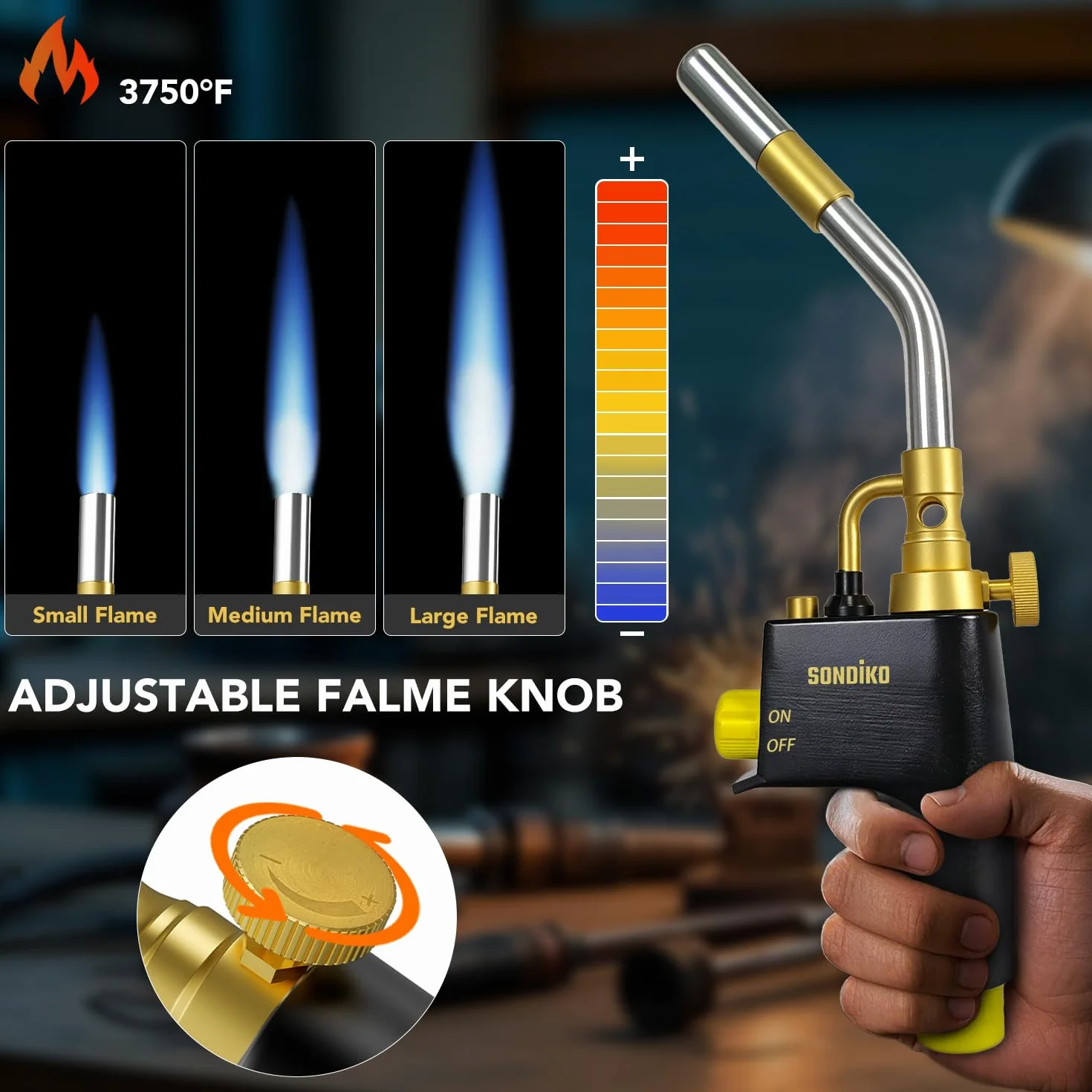 Sondiko Antorcha de propano, GJ-8000 de alta intensidad, cabezal de antorcha de gas, arranque de gatillo, soplete de soplete resistente para soldadura, cocina, barbacoa (cilindros de gas no incluidos)
