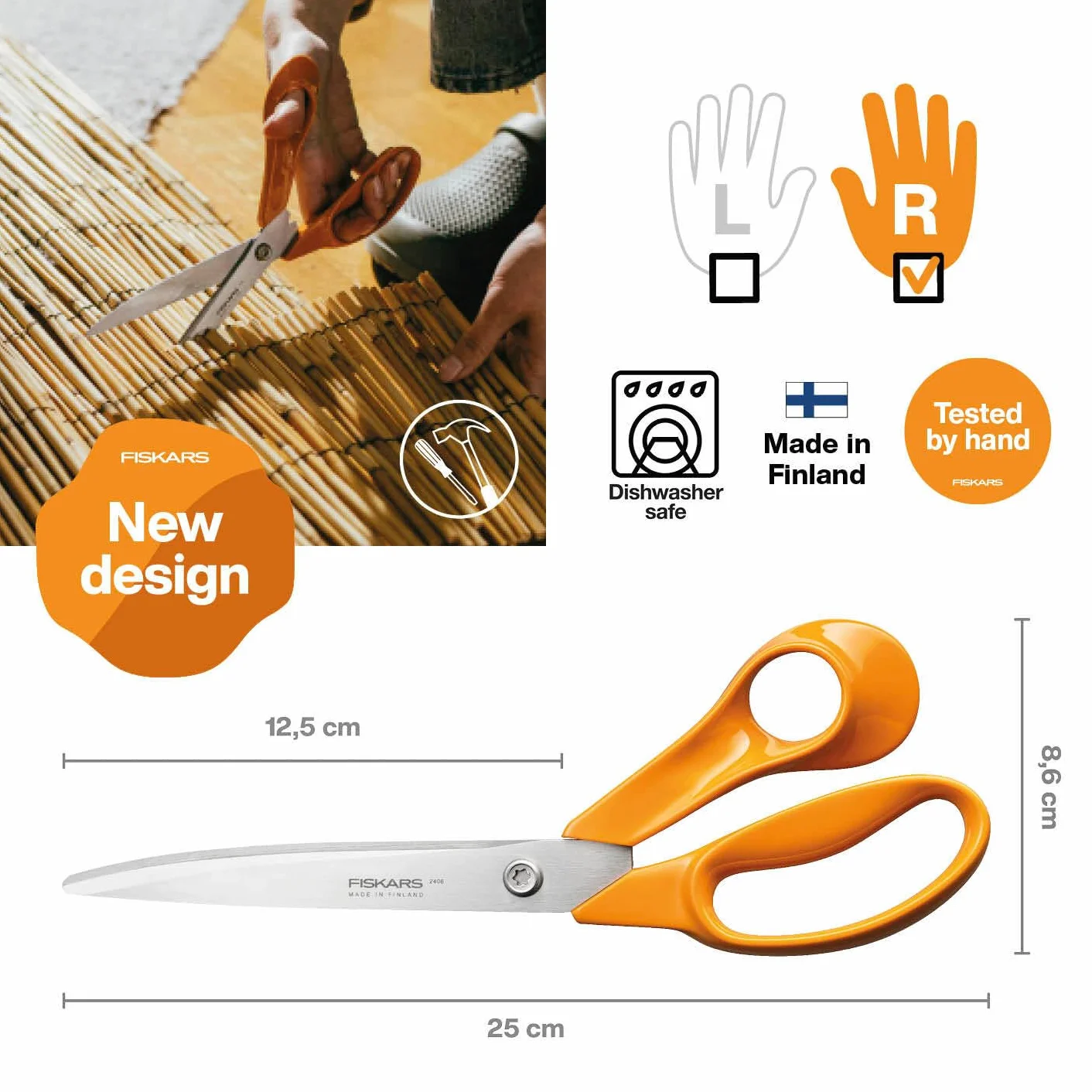 Fiskars Tijeras de bricolaje universales grandes Classic, Para Diestros
