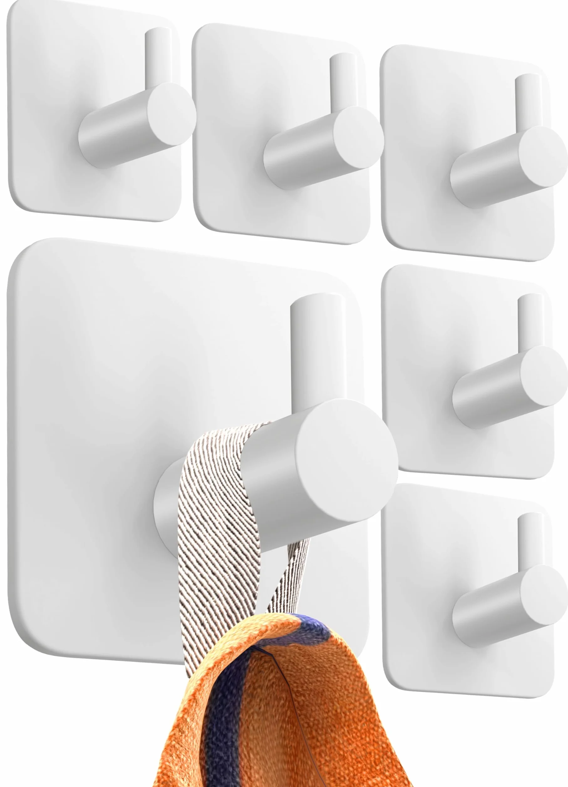 4smile ganchos adhesivos para pared - 6 piezas, Inoxidable - colgador toalla baño - toalleros sin taladro autoadhesivos resistentes, perchas para baño cocina, Blanco