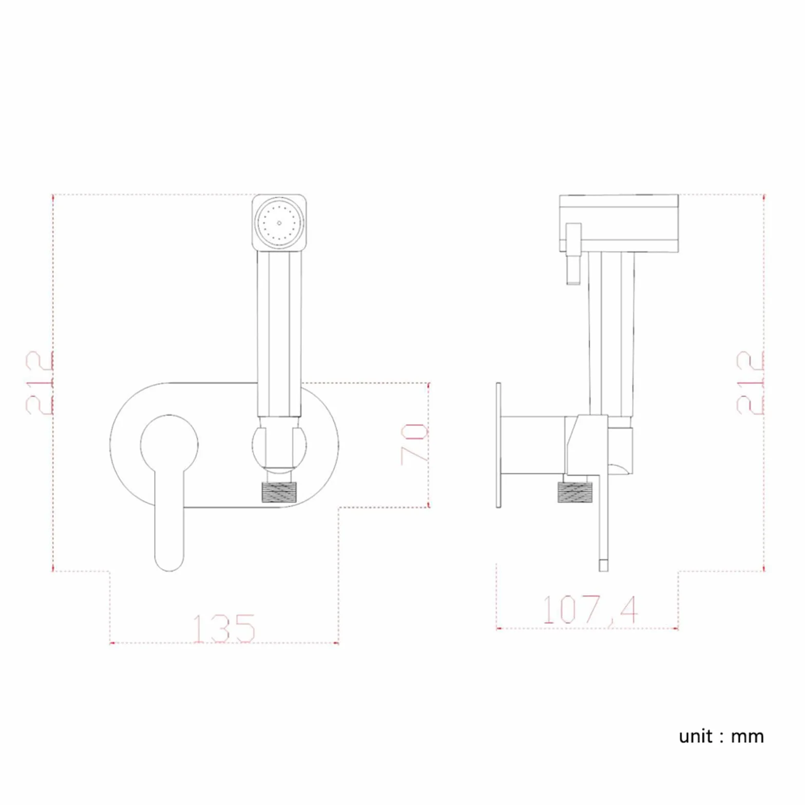 Grifo Bidet para Wc Empotrado Ducha Higienica para Wc Agua Fria Y Caliente Modo Dual,Blanco