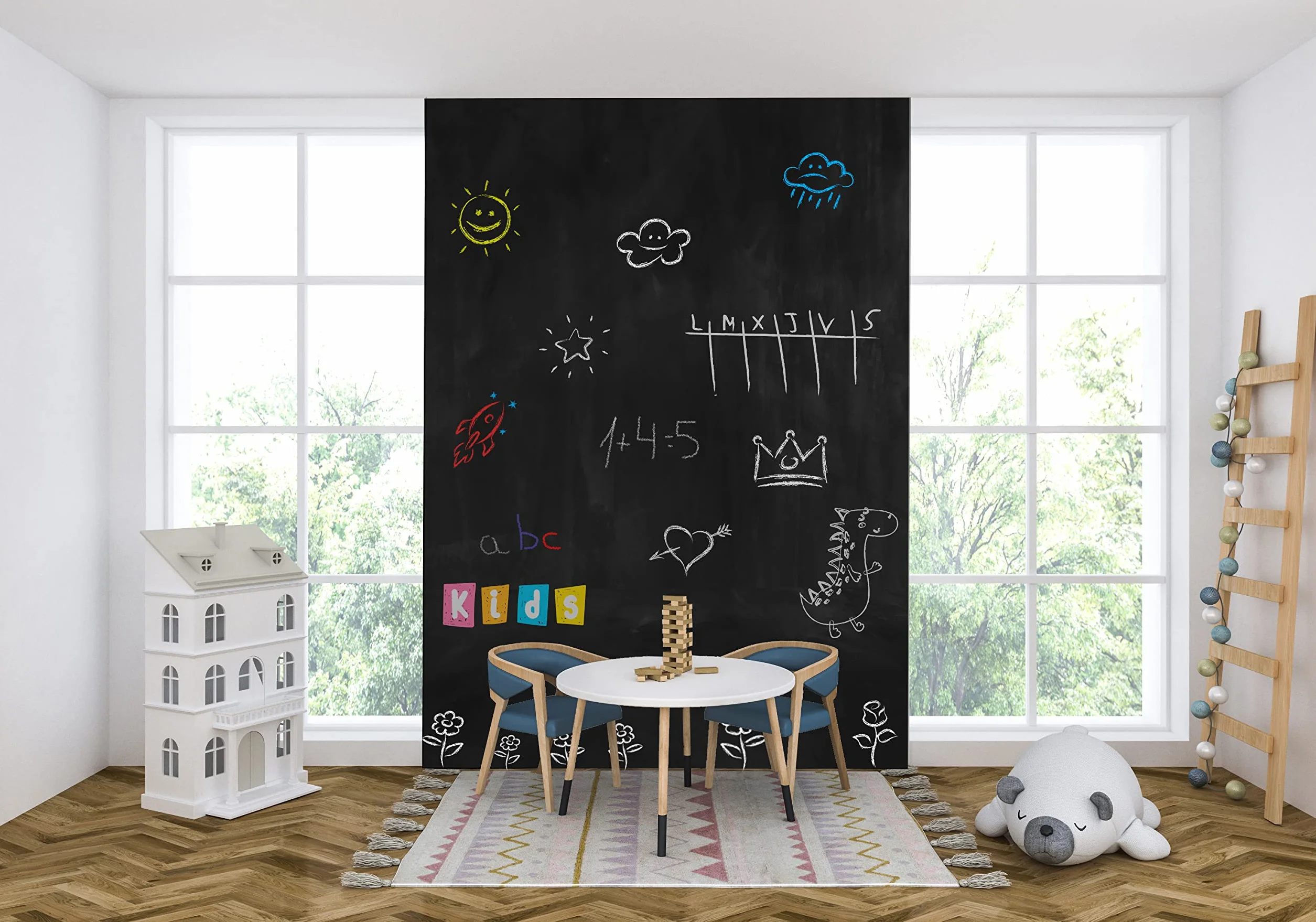 Pizarra Adhesiva Negra 100 x 122 cm Autoadhesiva para Pared con Tizas y Rotuladores