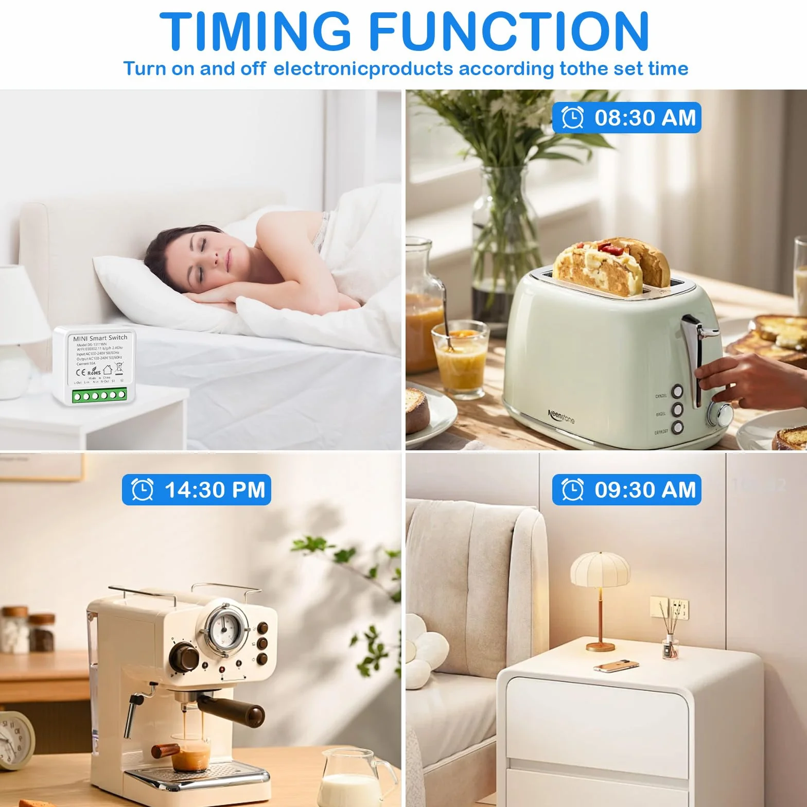 Interruptor WIFI, Interruptor Inteligente WIFI, Mini Smart Switch WIFI Compatible con Alexa,Tuya y Smart Life, Max 16A, 2.4GHz Interruptor Alexa