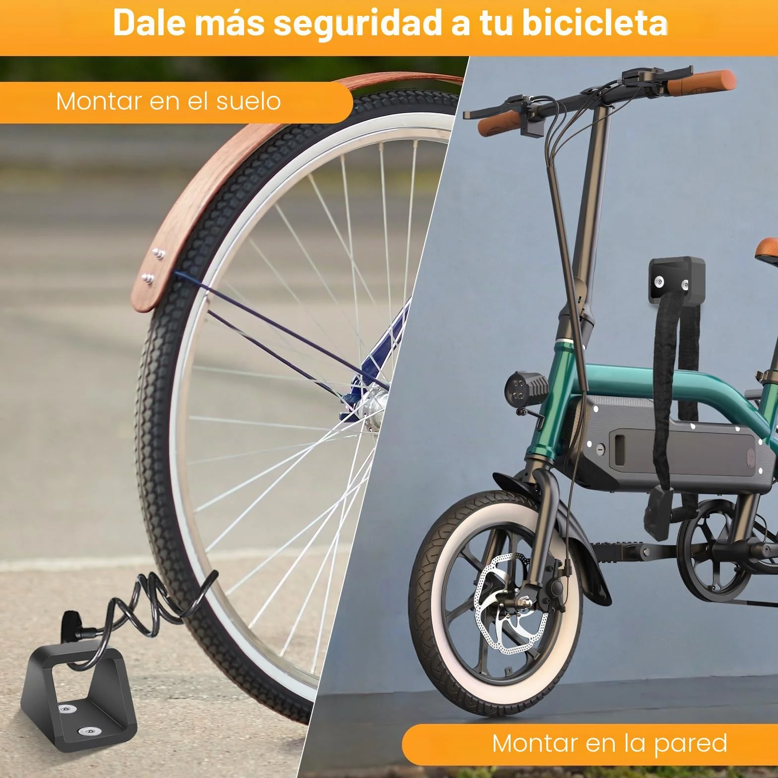 Anclaje de pared para bicicleta de acero de 5 mm de grosor, antirrobo, para bicicletas, con 4 juegos de tornillos de acero inoxidable 304, anclaje de pared estable