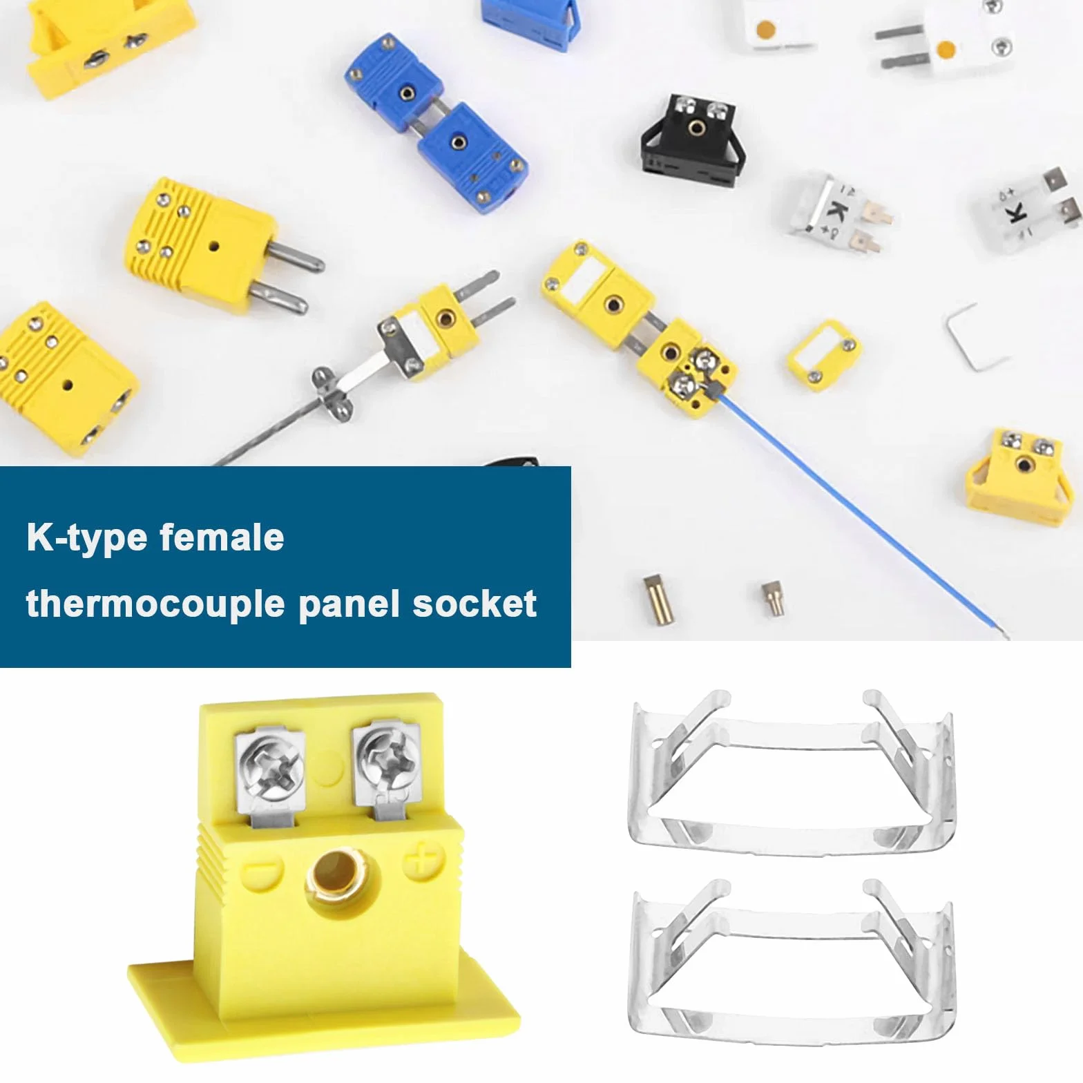 OTOTEC 4 Juegos de Conectores de Cable de Termopar Tipo K con Panel Minienchufe Amarillo con Instalación de Panel MPJ-KF de 21mm X 24mm X 14mm