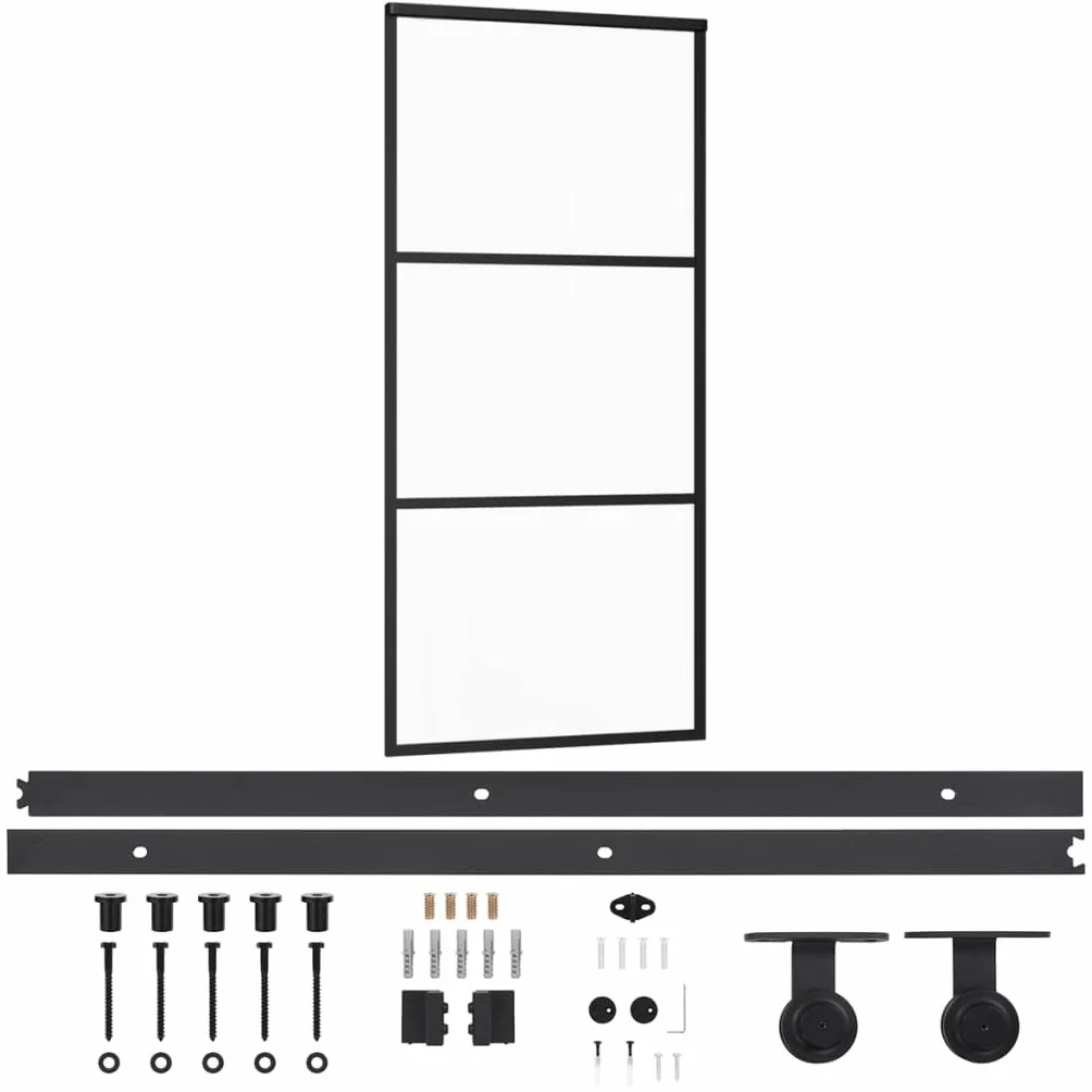 vidaXL Puerta Corredera con Herrajes Entrada Corrediza Deslizante Hogar Cuarto de Baño Salón Sala de Estar Habitación ESG Vidrio y Aluminio 90x205 cm