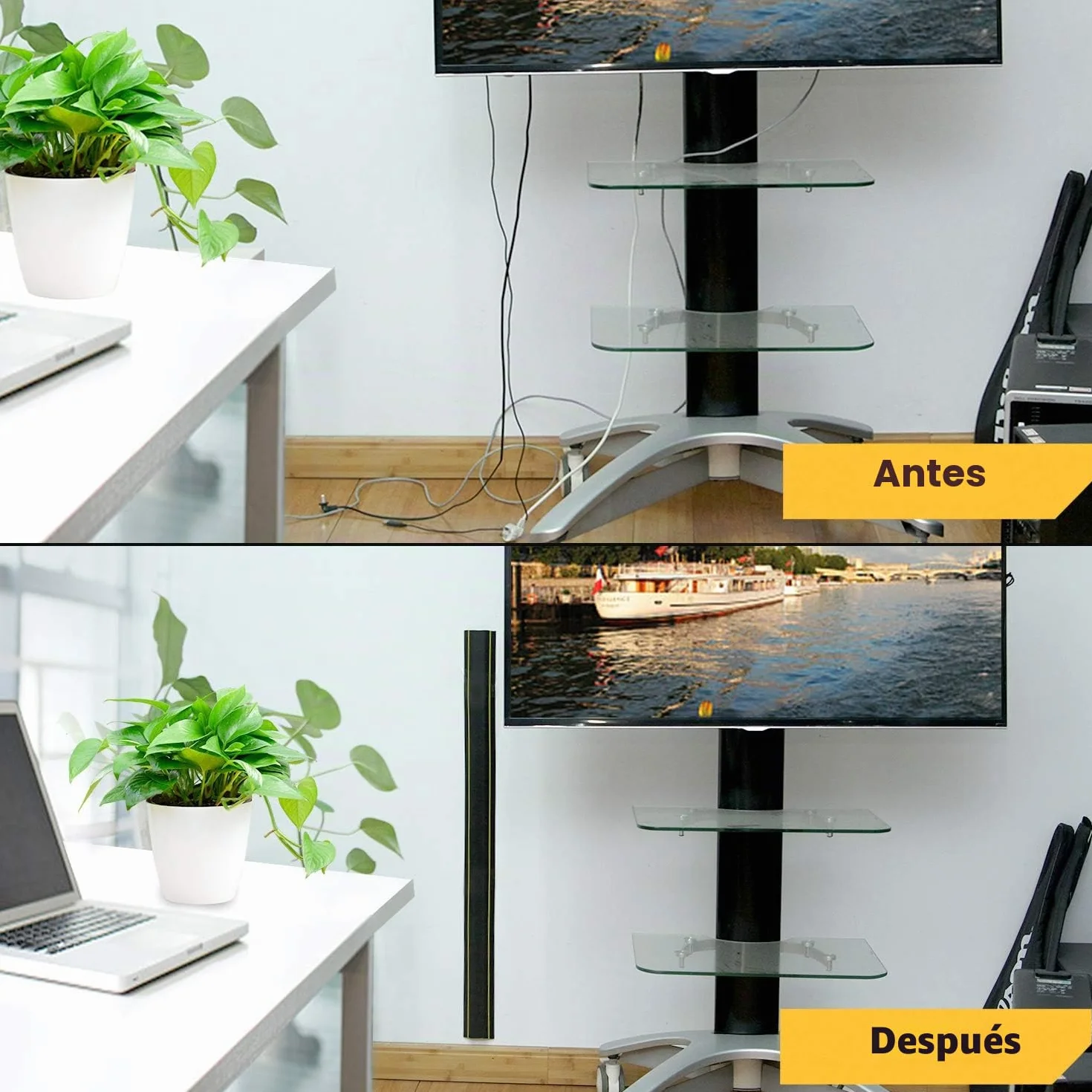AGPTEK 2.3M Canaleta Pasacables de Suelo, Protector de Cables para Suelo, Ideal para el Hogar, la Oficina, Lugar de Trabajo, Almacén, Conciertos - Color Negro y Amarillo