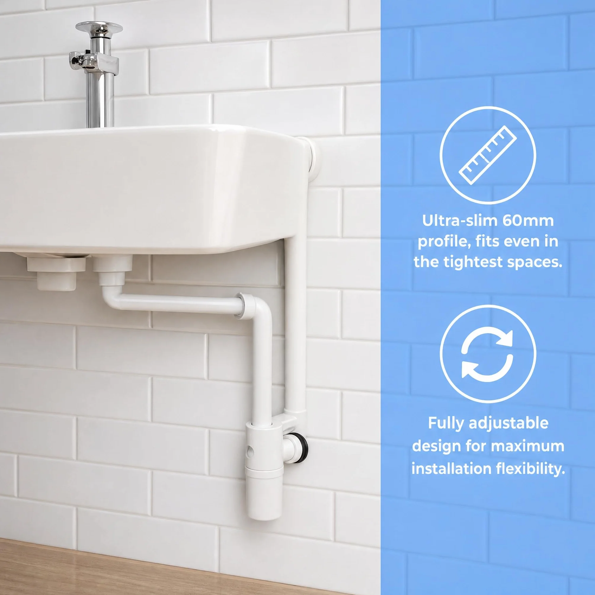 Sifón Desagüe Flexible 1 1/4" Antiolores Sello Hidráulico 60mm Tubo Lavabo Baño Autolimpiable Kit Fontanería Blanco