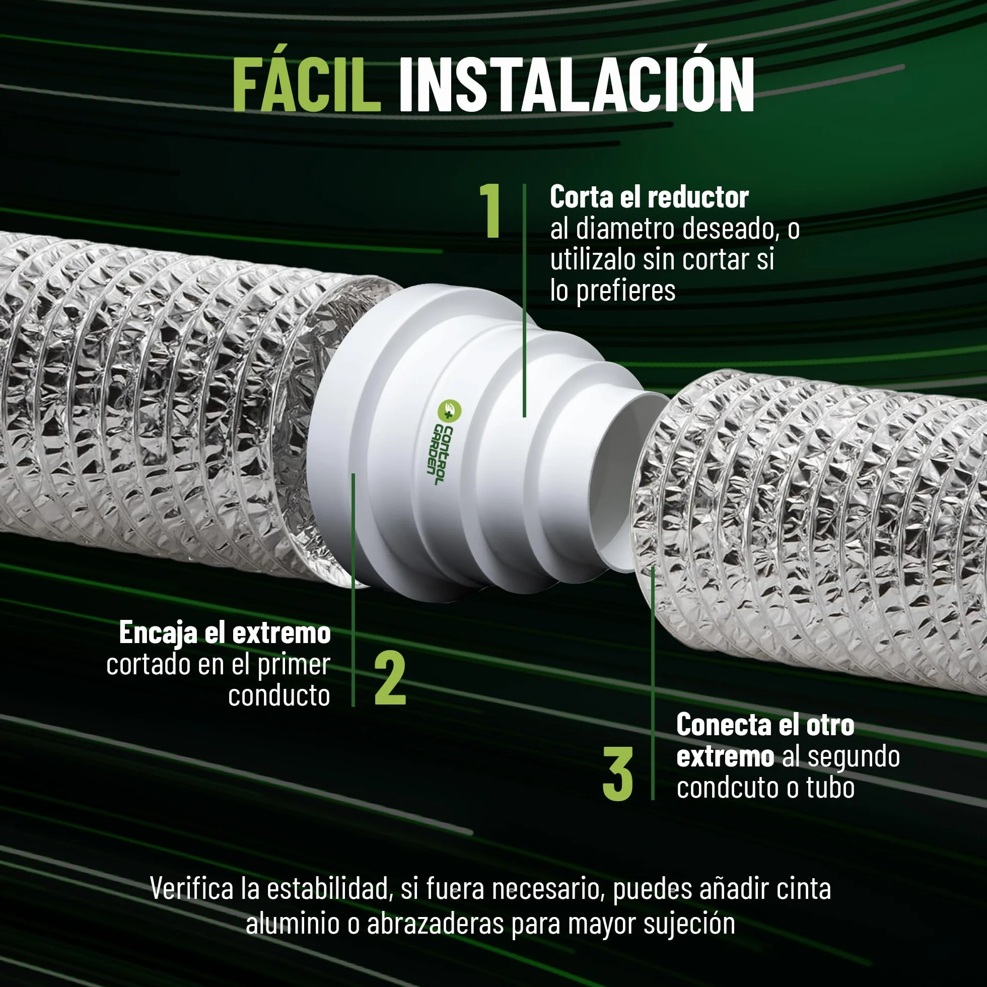 CONTROL GARDEN Pack x 2 Reductor Universal para Sistemas Ventilación Blanco - Acople Conector para Conductos Ventilación Diámetro Ø 80 100 120 125 150 mm - Reductor Tubo