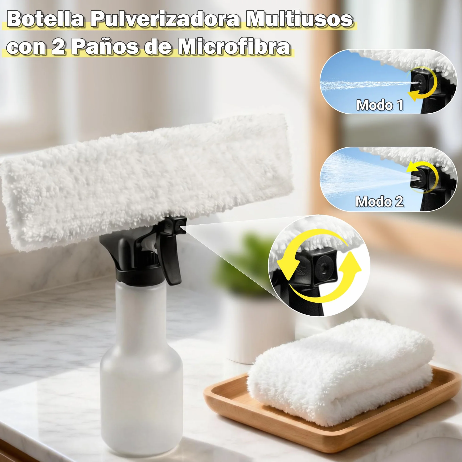 EAVE Limpiacristales Electrico, Set Limpiacristales con 45min de Autonomía, Limpia Cristales Electrico Ventanas con Boquilla de 28cm y Depósito de 200ml, Apto para Ventanas y Espejos (amarillo)
