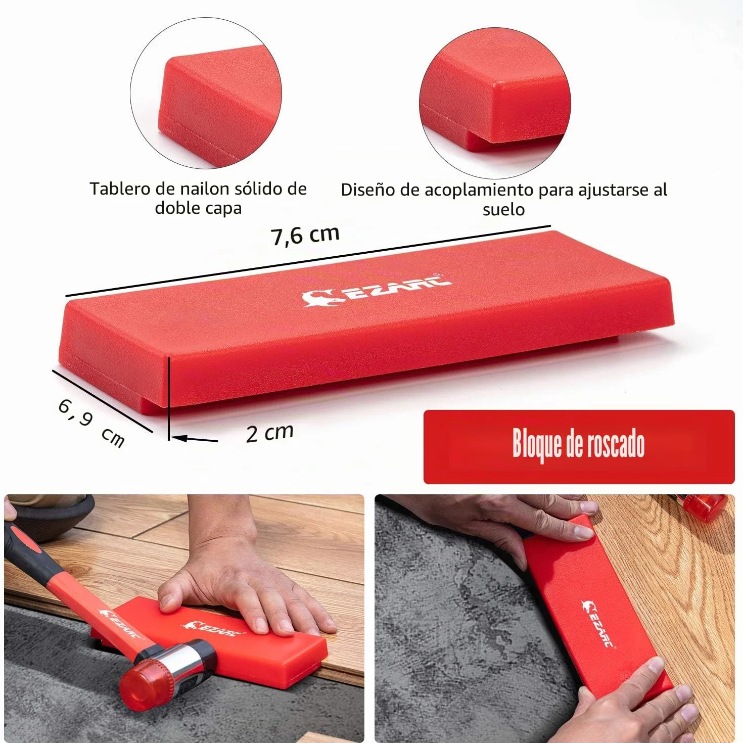 EZARC Kit de Suelo Laminado Instalación Madera con Martillo de Goma de Doble Cara, Rodilleras de Espuma, Bloque de Impacto, Barra de Tracción, 60 Espaciadores