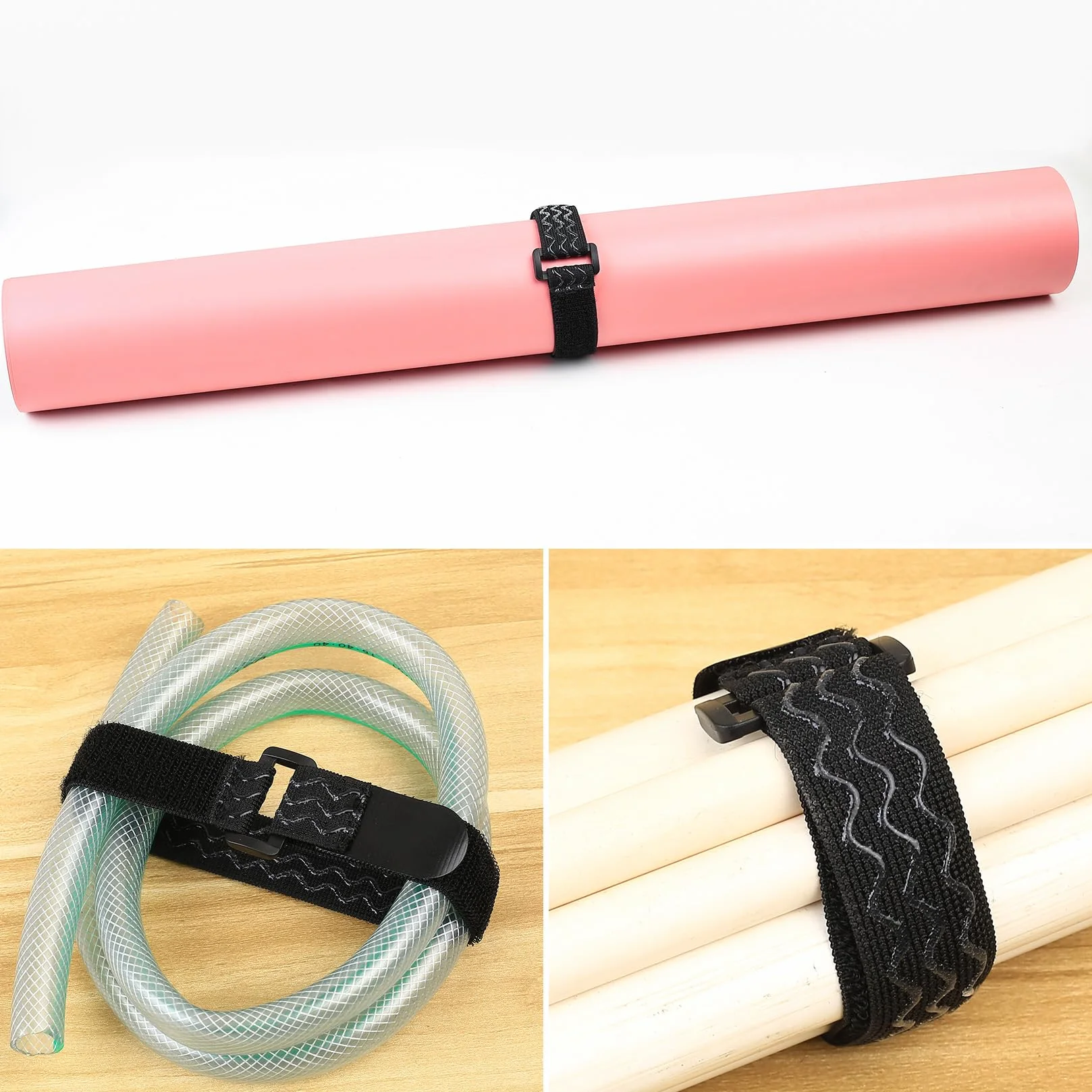 Cintas Elásticas, 4 Pcs Correas Elásticas con Cierres de Gancho y Bucle, Banda Gancho y Bucle Elástica con Hebilla, Antideslizante para Organizando Extensión de Cables y Tubos de Bicicleta, 2 Tamaños