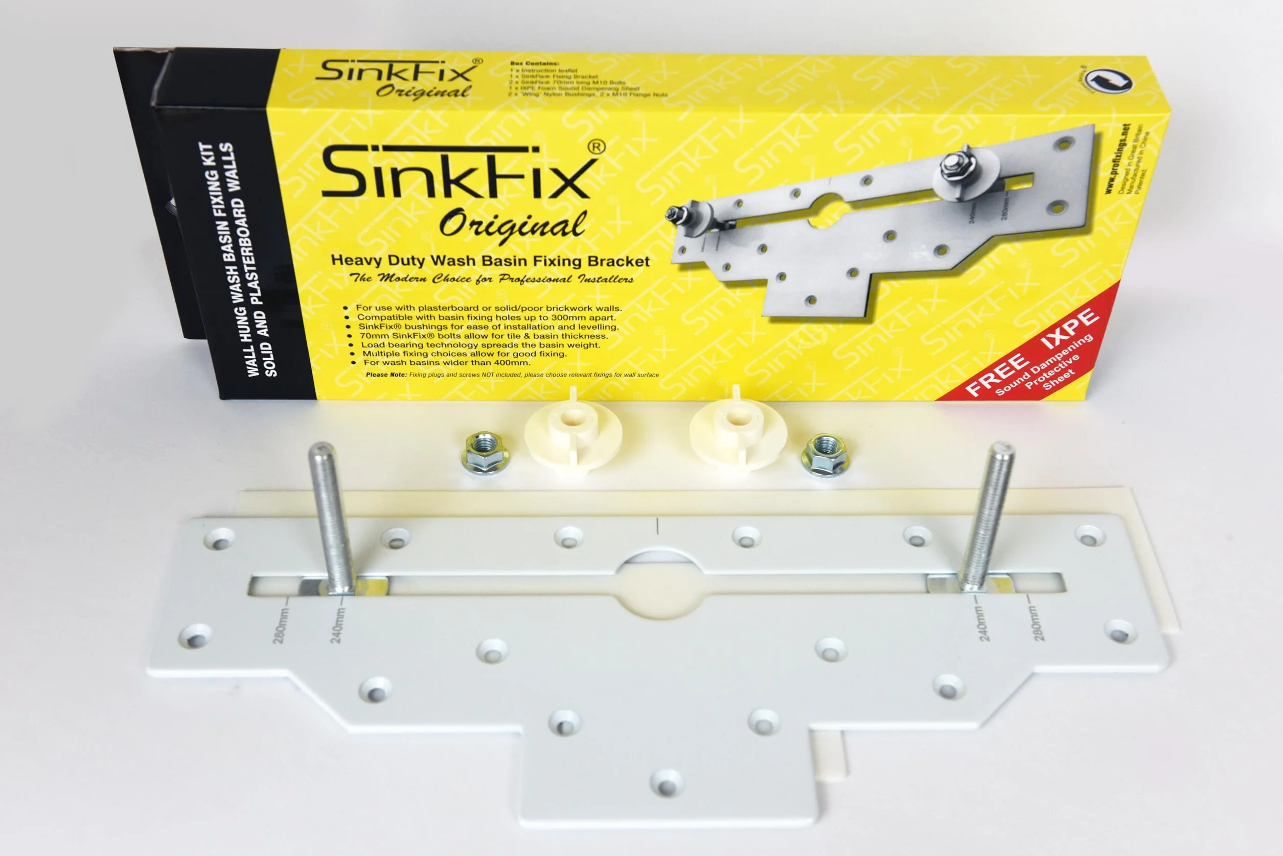 Kit de fijación para lavabo, resistente, placas de yeso y paredes sólidas, fijaciones sanitarias para lavabos colgantes de pared, lámina de amortiguación acústica IXPE gratuita, directamente