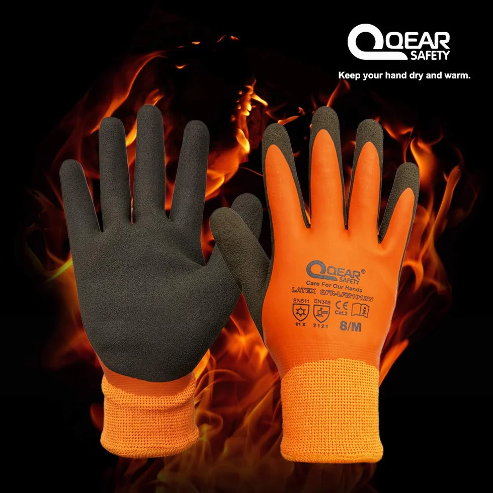 1 par de guantes de trabajo térmicos, guantes resistentes al frío y a prueba de agua, látex totalmente recubierto y palma arenosa (XXL)