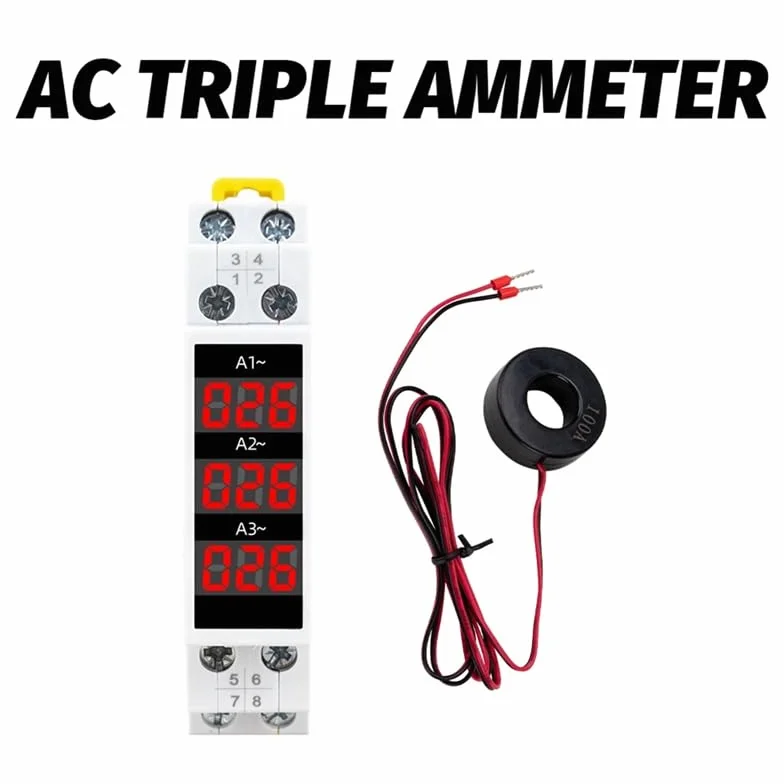 AmperíMetro TrifáSico de Montaje en Carril Din, Minimedidor de Corriente Modular, Indicador de Calibre, Pantalla Digital LED, AmperíMetro Detector