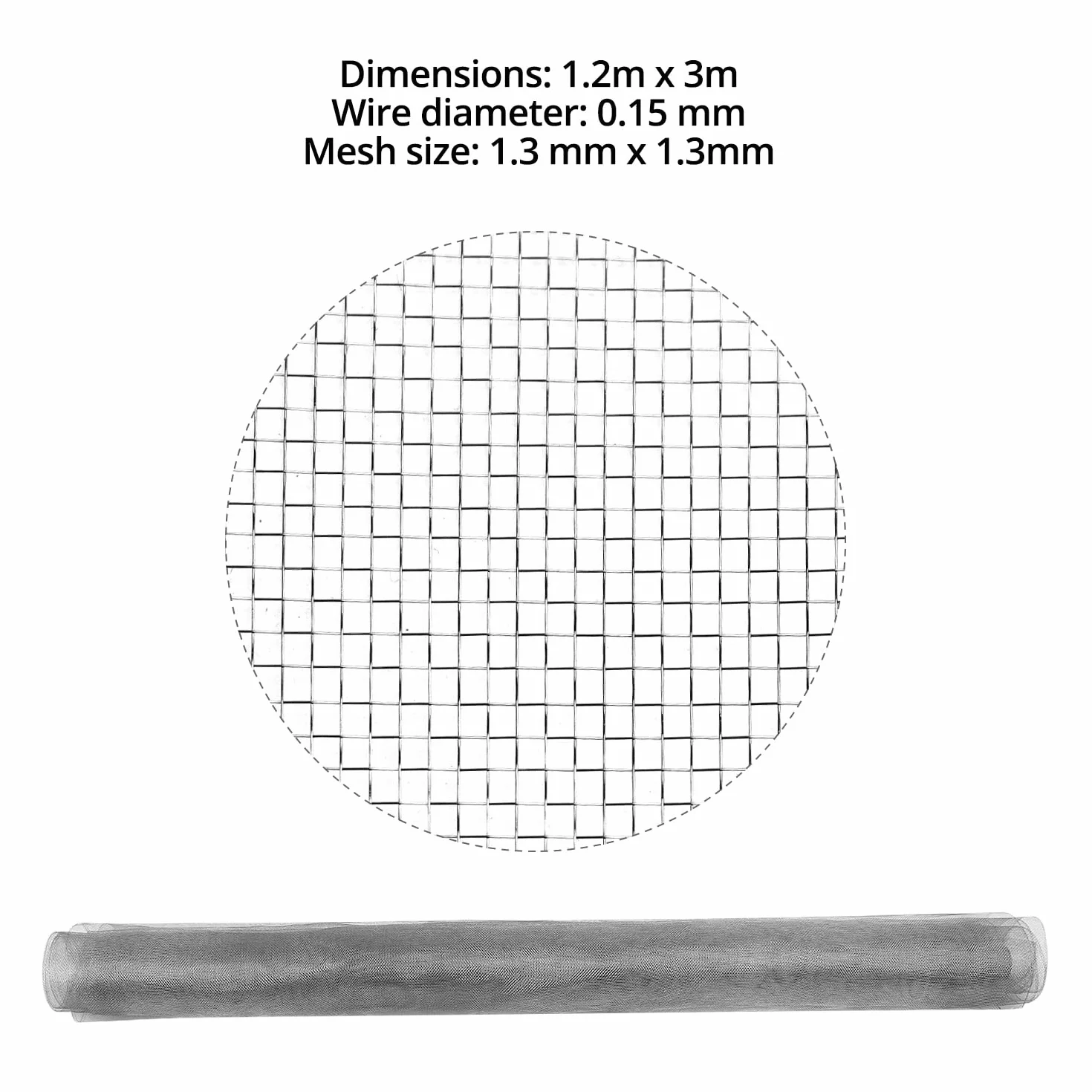 QWORK Malla de alambre de acero inoxidable 304, 1.2 mx 3 m, diámetro 0.15 mm, malla fina 1.3 mm