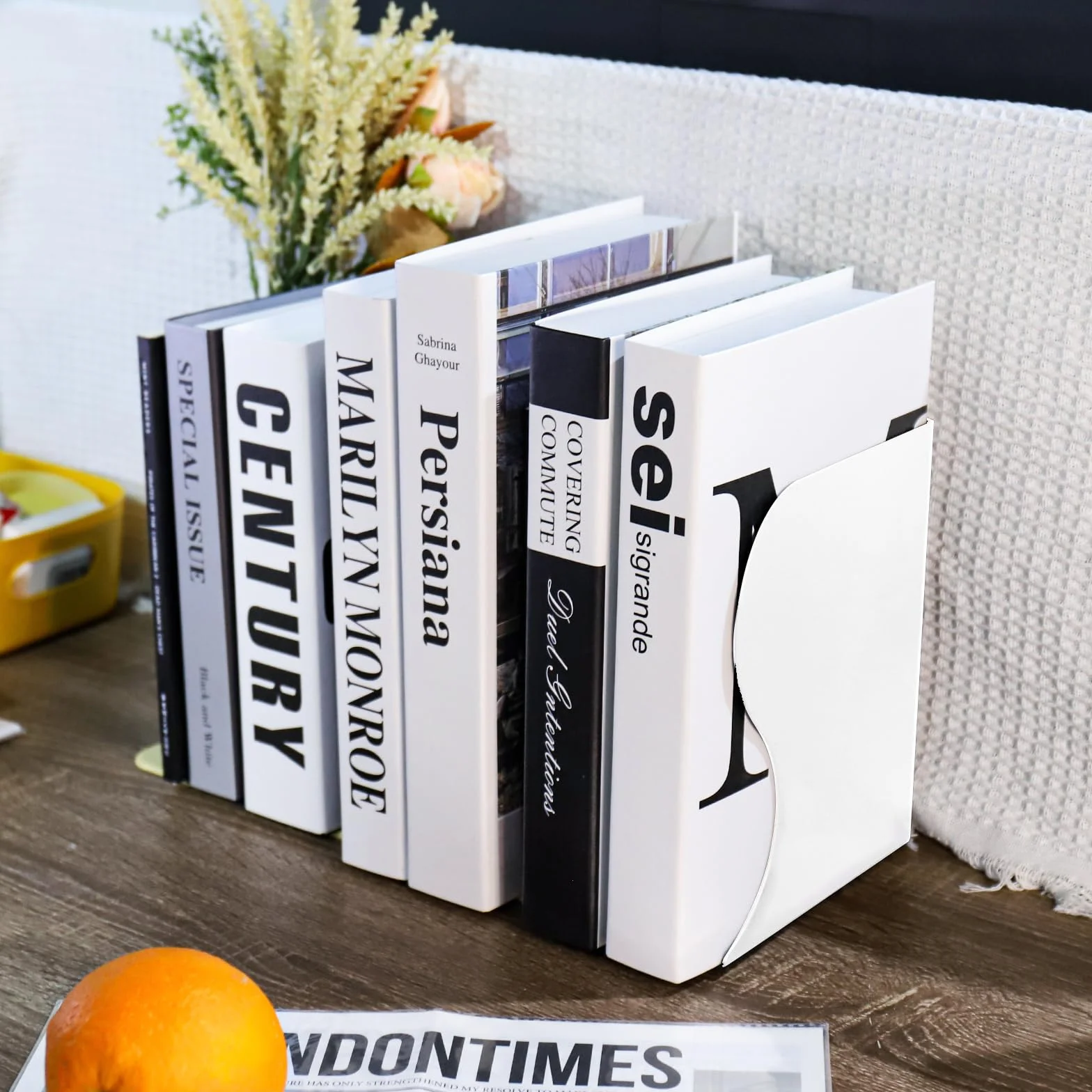 Sujeta Libros Estantería Telescópico de Metal Organizador de Escritorio Extensible Blanco