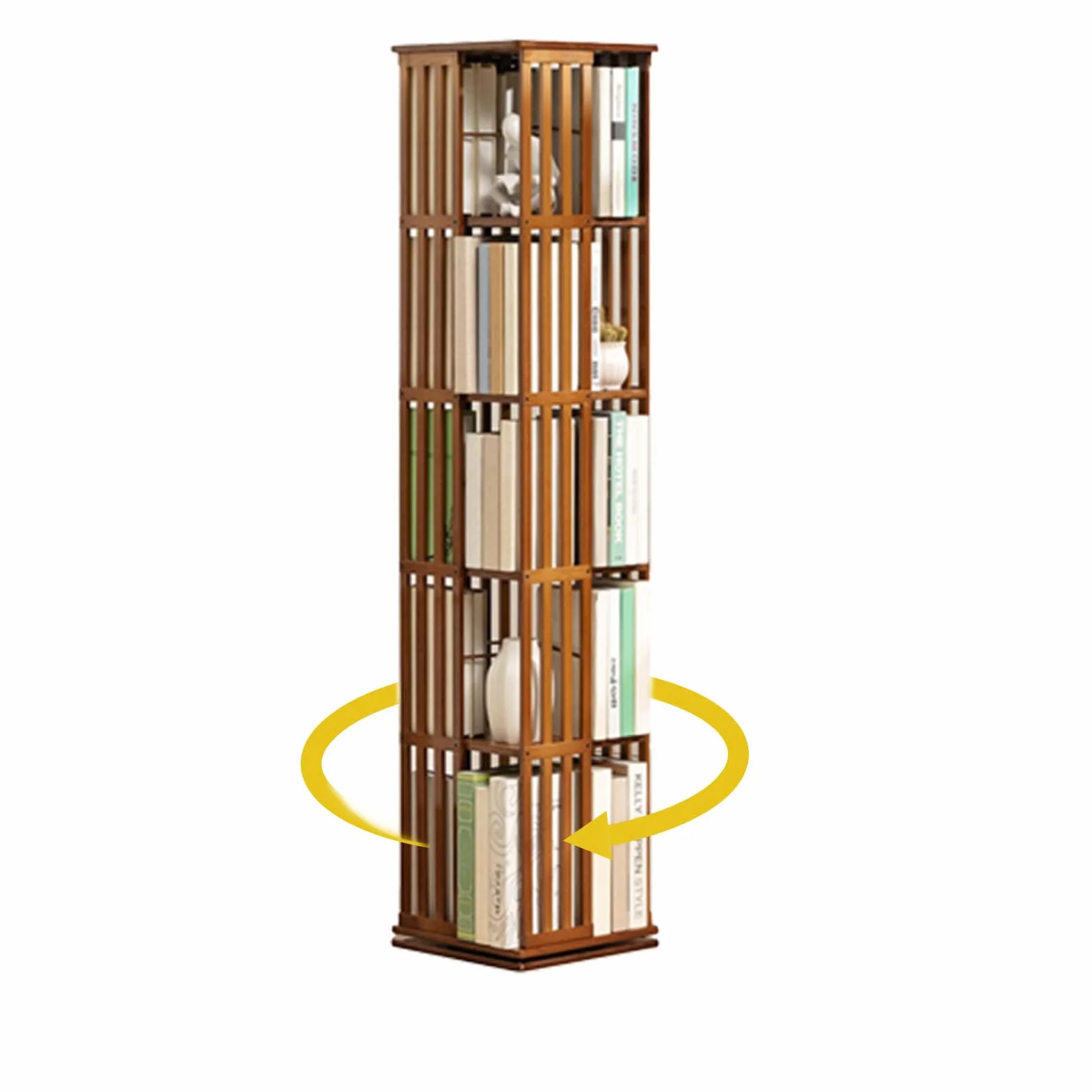 Biblioteca giratoria de bambú a niveles, estante giratorio de 360° con vitrina de esquina, estante para libros y decoración - Estantería de almacenamiento para niños y adultos - Biblioteca