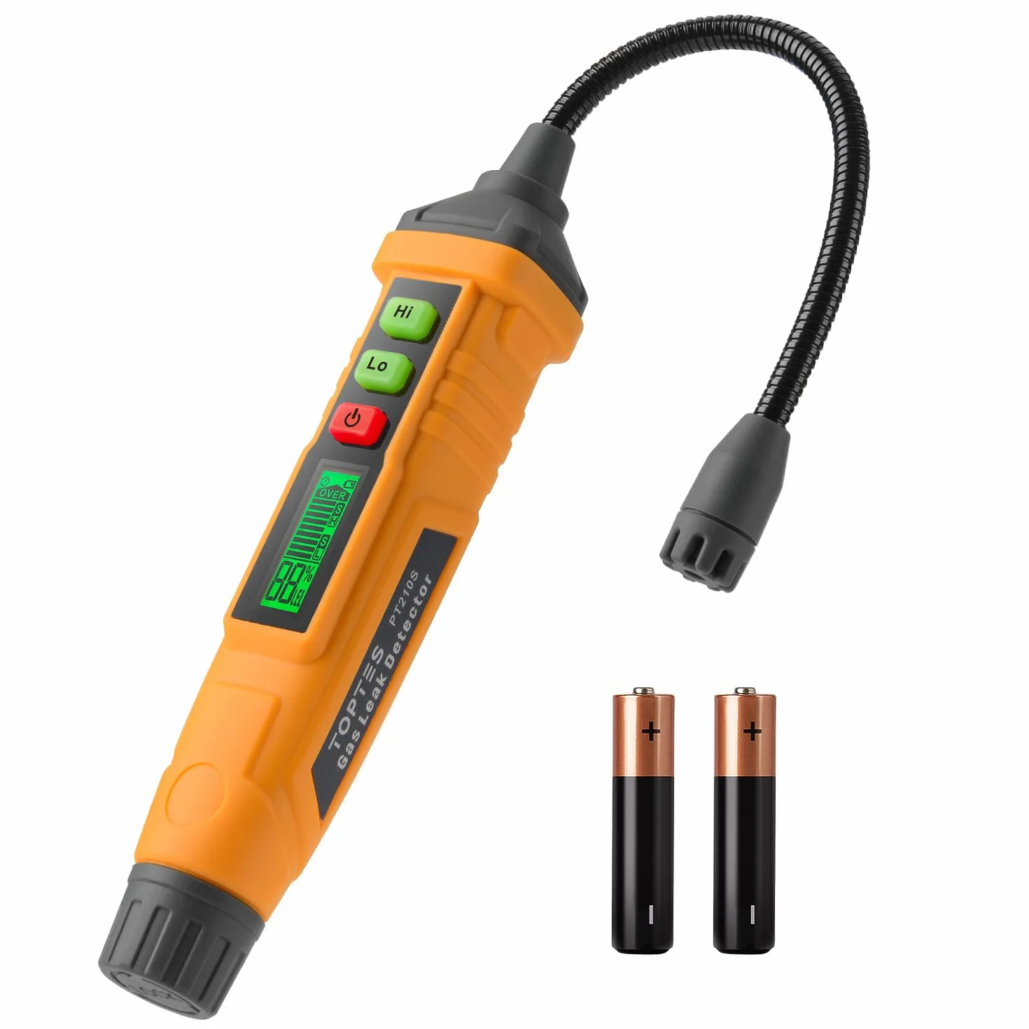 Detector de Gas Natural, TopTes PT210S Detector portátil de Fugas de Gas con sonda de 4 Pulgadas para localizar Gases combustibles como Gas Natural, midiendo%LEL (baterías Incluidas) - Naranja