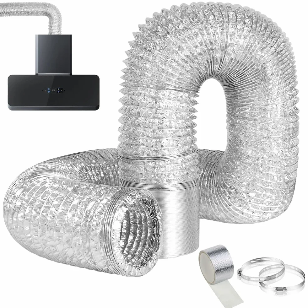 Manguera de ventilación de PVC de 100 mm,5 metros,tubo de aluminio con 2 Abrazaderas Acero Flexible di Aluminio PVC,para Kitchen,Baño,Climatización,de Ventilación Sistemas,plata