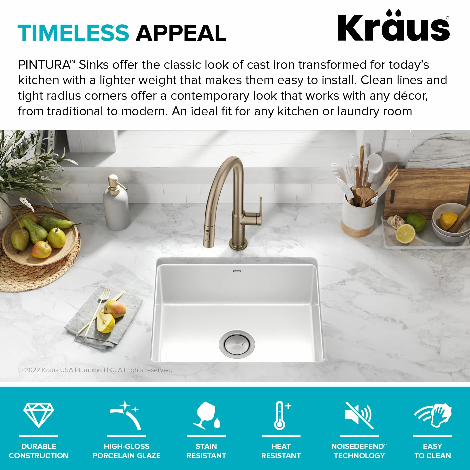 Kraus KE1US21GWH Pintura - Fregadero de cocina de un solo tazón de acero esmaltado de porcelana de 21 pulgadas, cuadrado blanco