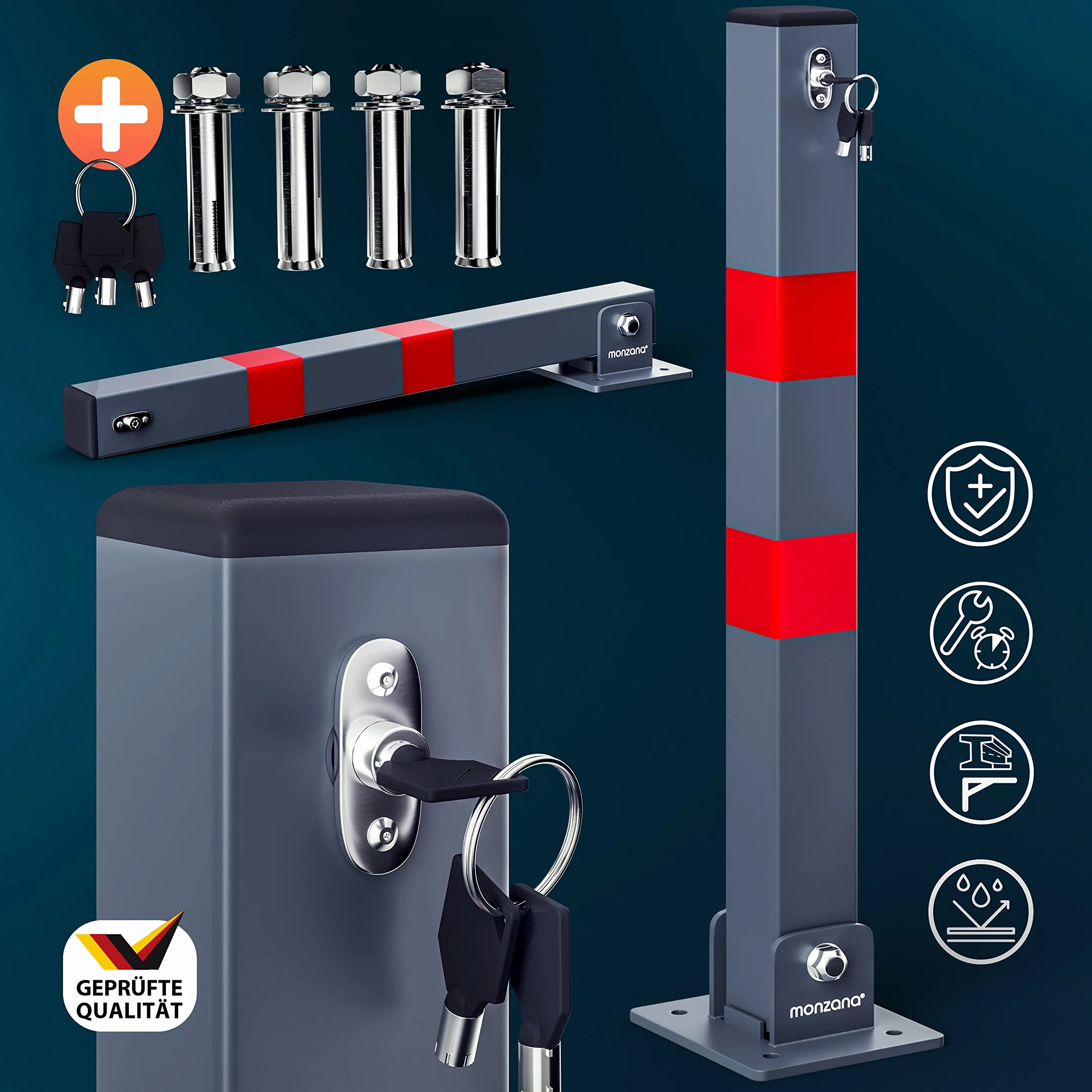 DEUBA® 2x Barreras de Parking Poste Aparcamiento Abatible Acero Resistente