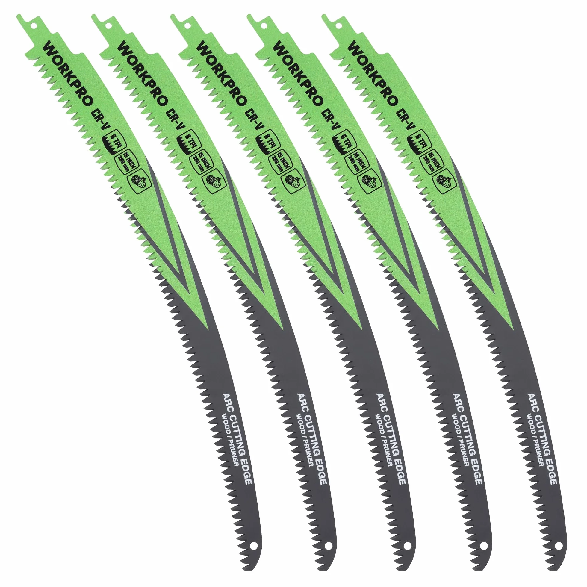 WORKPRO 5 Piezas Hojas de Sierra de Sable Cr-V 38cm 6TPI para Poda de Madera
