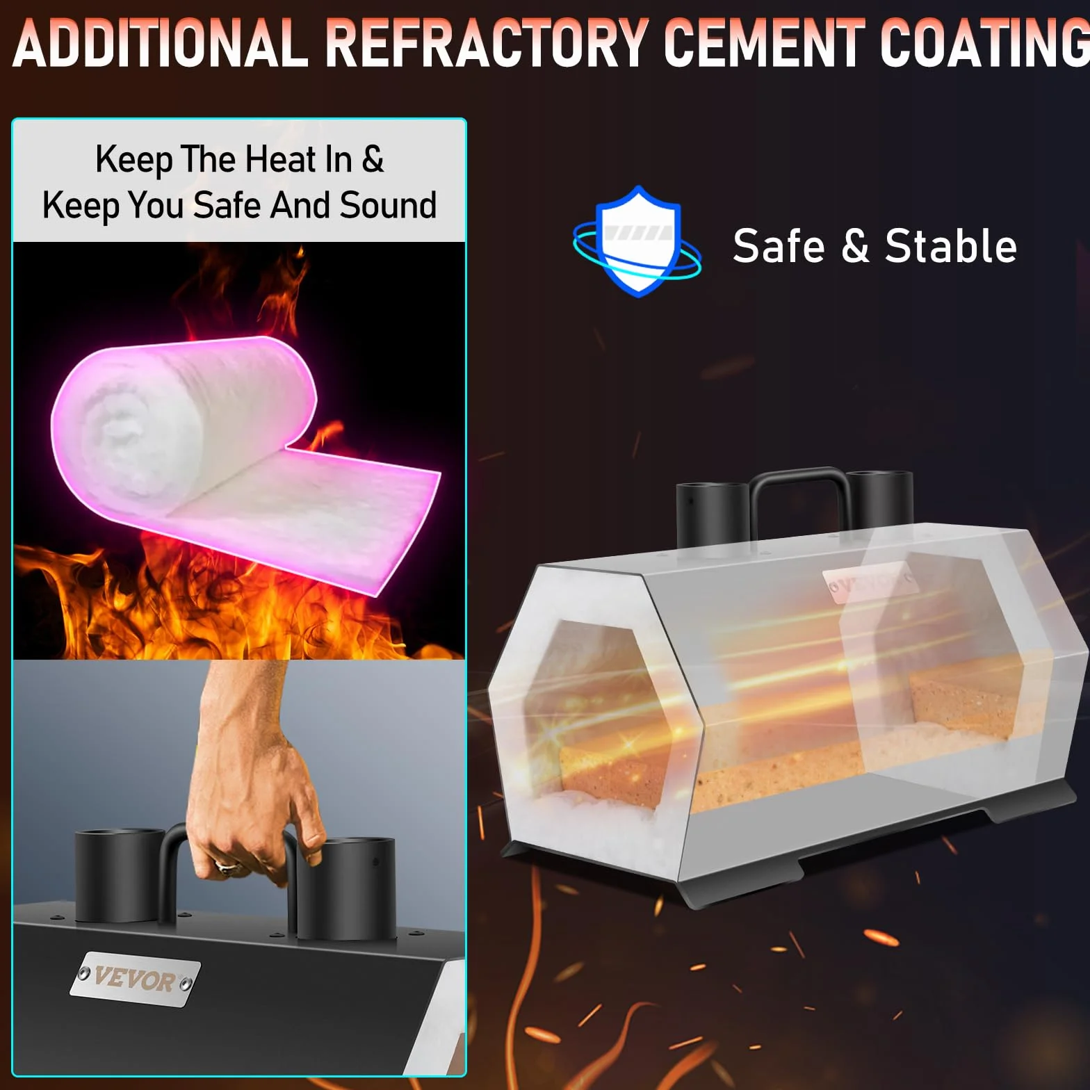 VEVOR Forja de Propano de Gas 400 x 215 x 190 mm Forja de Cuchillos de Propano Horno de Forja Hexágono con 2 Quemadores, Alta Compatibilidad, Impresionante Aislamiento y Protección para Herreros