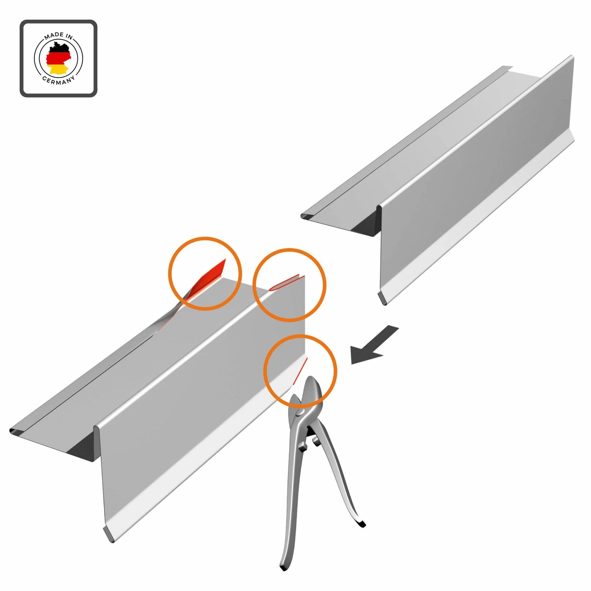 INEFA Tapajuntas de borde de aluminio con pliegue de agua 200cm, Tapajuntas de borde de plata para un drenaje óptimo del tejado, accesorios para canalones, tapajuntas de aluminio