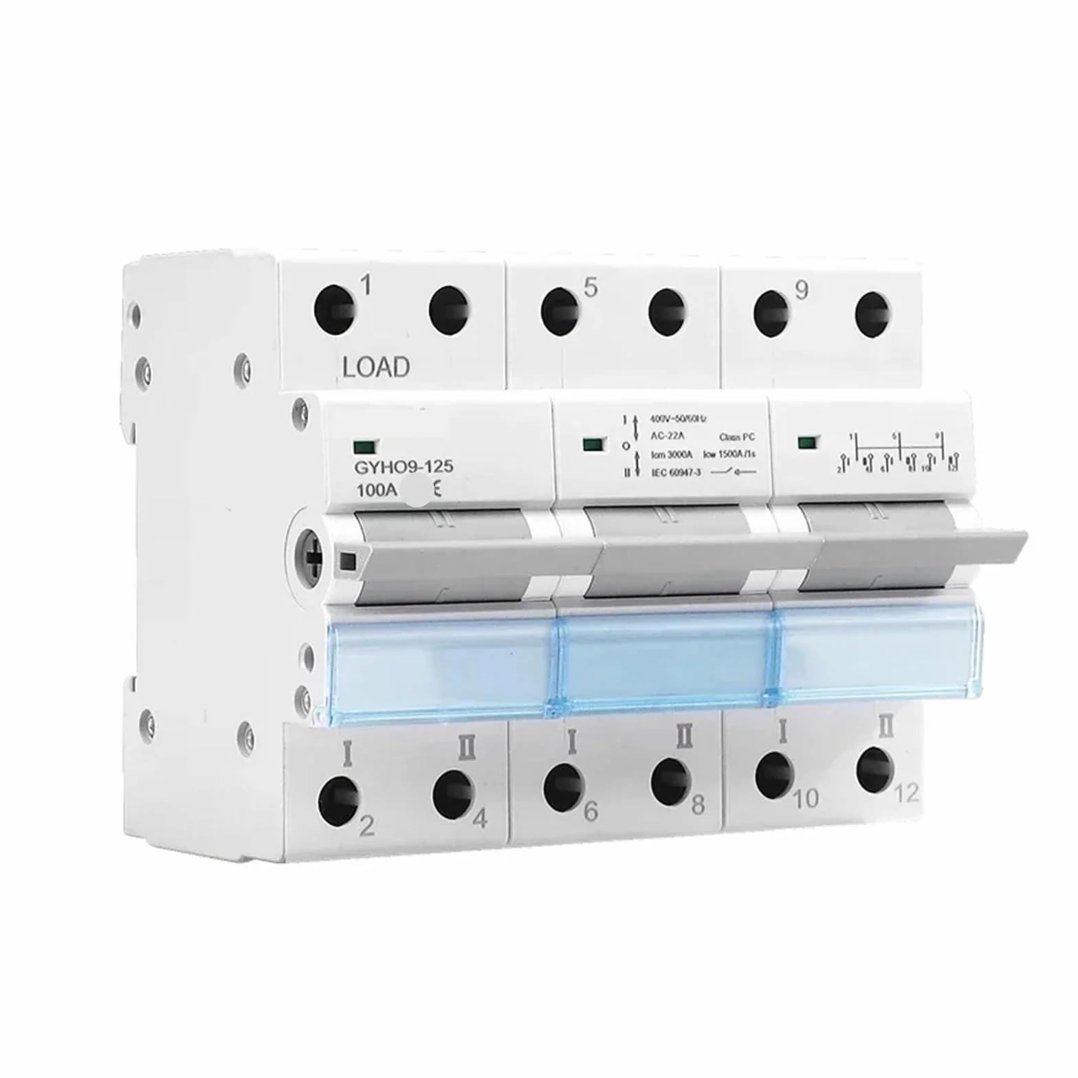 Interruptor de transferencia manual GYHO9 con indicador, 63 A, 100 A, 125 A, MTS, de doble potencia, de conversión manual, 1 unidad(GYHO9-2P,63A)