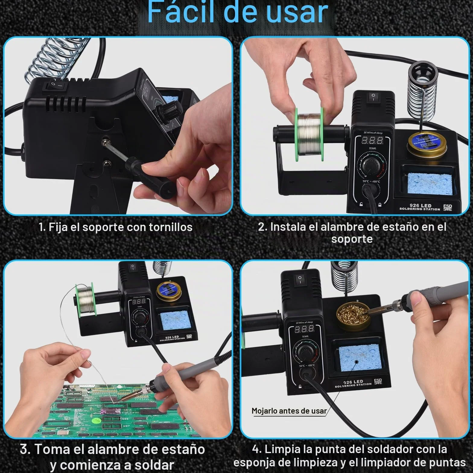 60W Estacion de Soldadura,Kit de Soldador,Estacion de Soldadura Estaño 90-480℃ Temperatura Ajustable con 6 PCS Punta Soldador,Soporte de Rodillo Extraíble