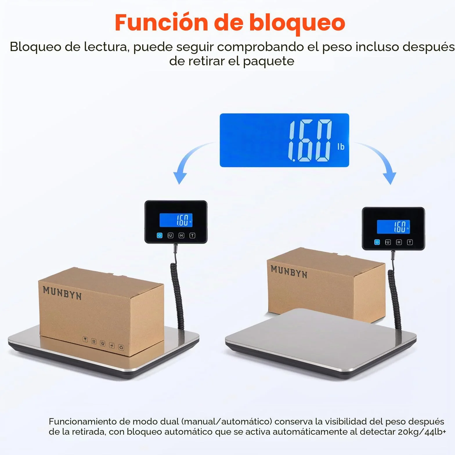 MUNBYN Bascula Industrial 200kg/50g, Acero Inoxidable, Pantalla LCD, con Retención/Tara, para Equipaje y Almacén